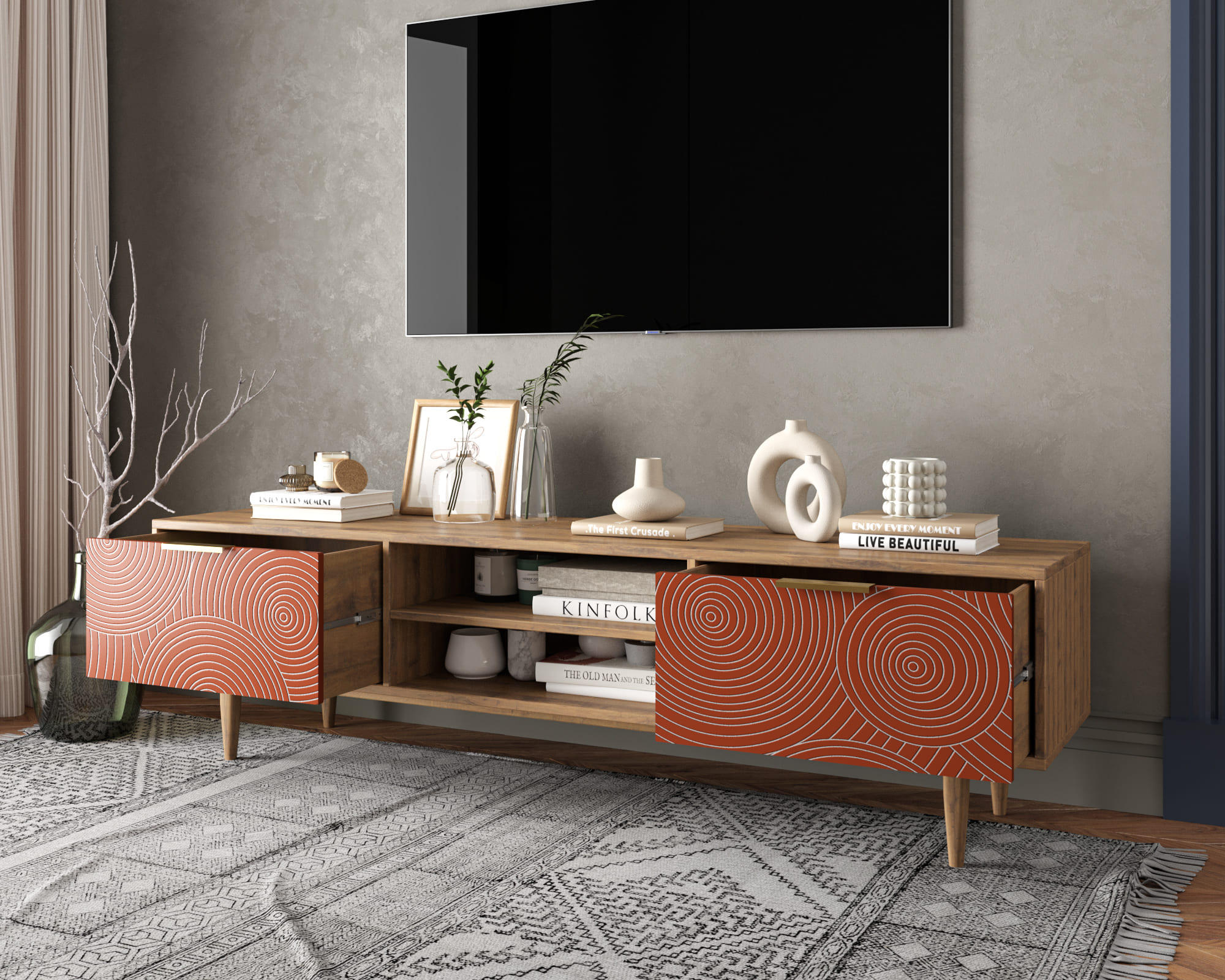 купить Комод "Line" с нишей низкий под TV R27/red