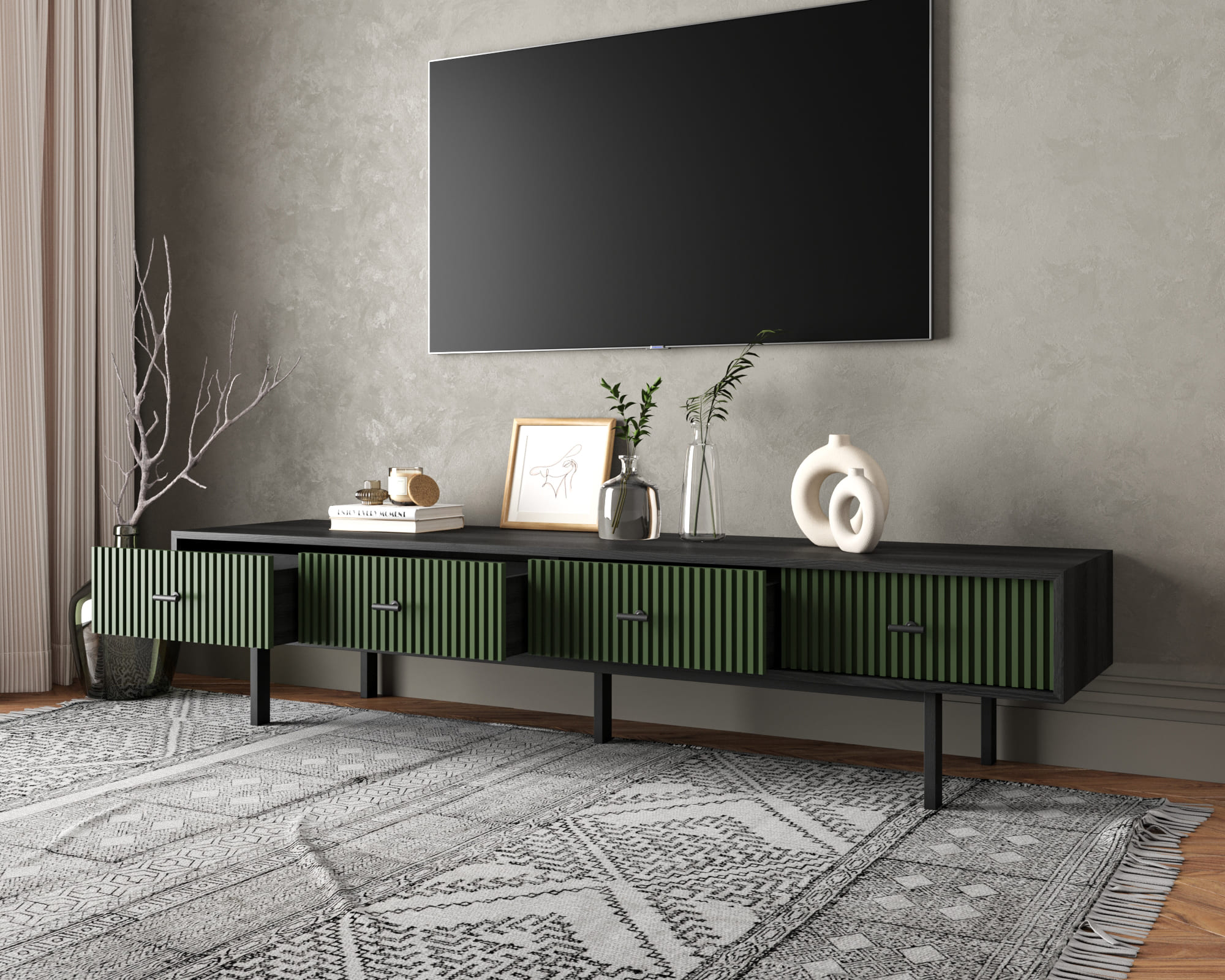 купить Комод с четырьмя ящиками под TV "Emerson" арт EM06/green/L