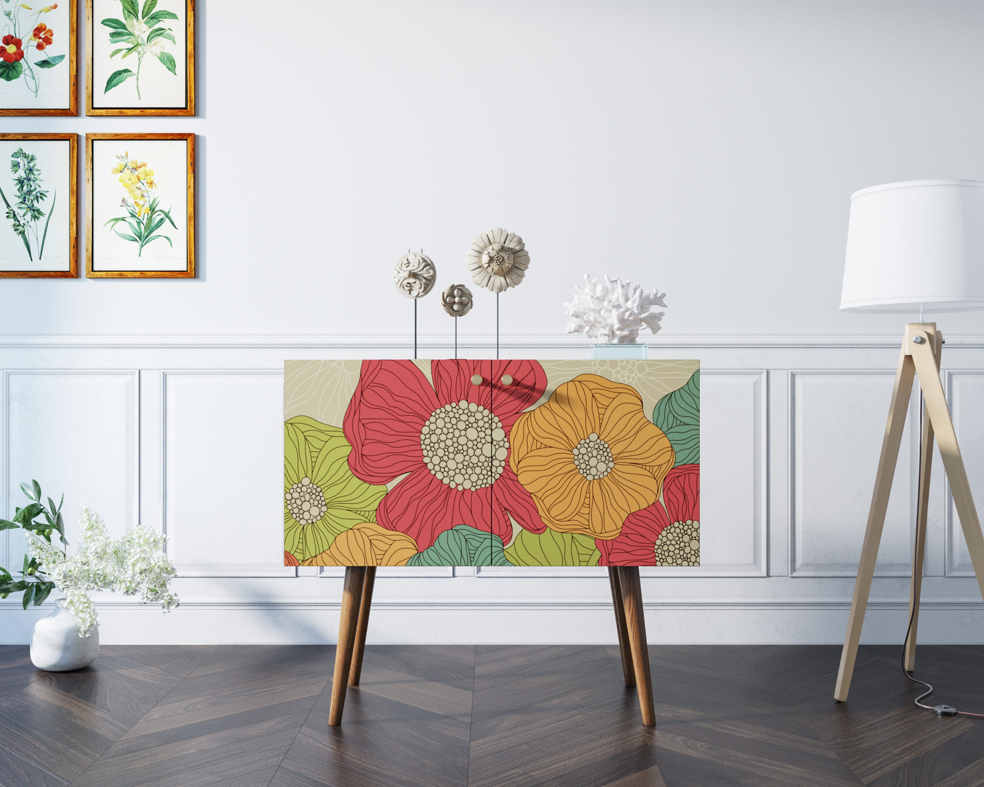 Комод на высоких ножках "Berber" малый принт 5 арт BB13/Print_05 в интерьере