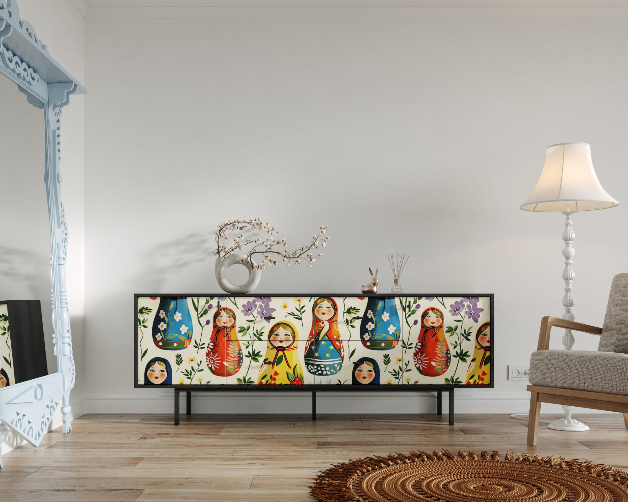 Комод две дверки и четыре ящика "Emerson" Матрешки арт EM19/Art04 в интернет-магазине