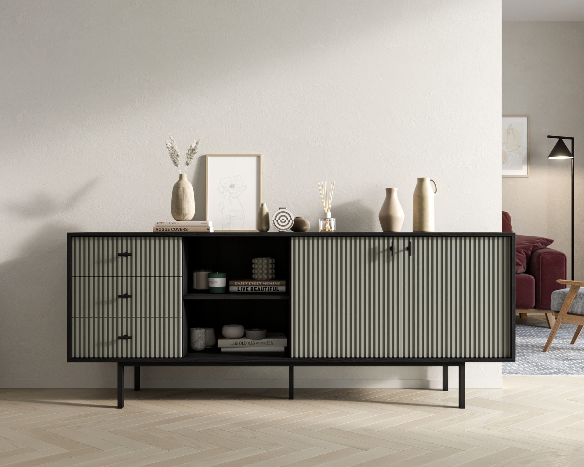 Комод с дверками и нишей "Emerson" арт EM15/gray/L в интернет-магазине