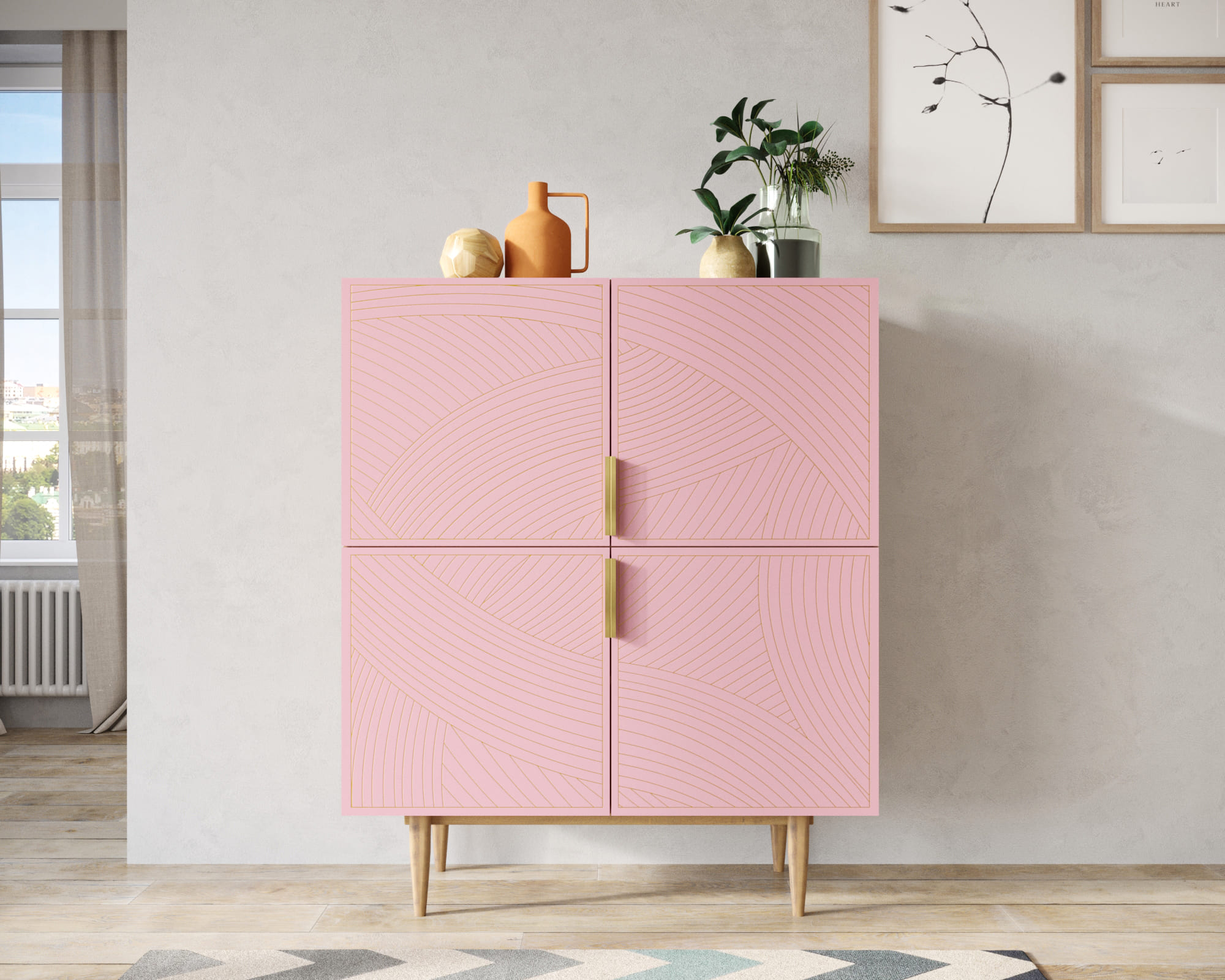 Большой комод с четырьмя дверками "Line" LN03/GR1/pink в интернет-магазине