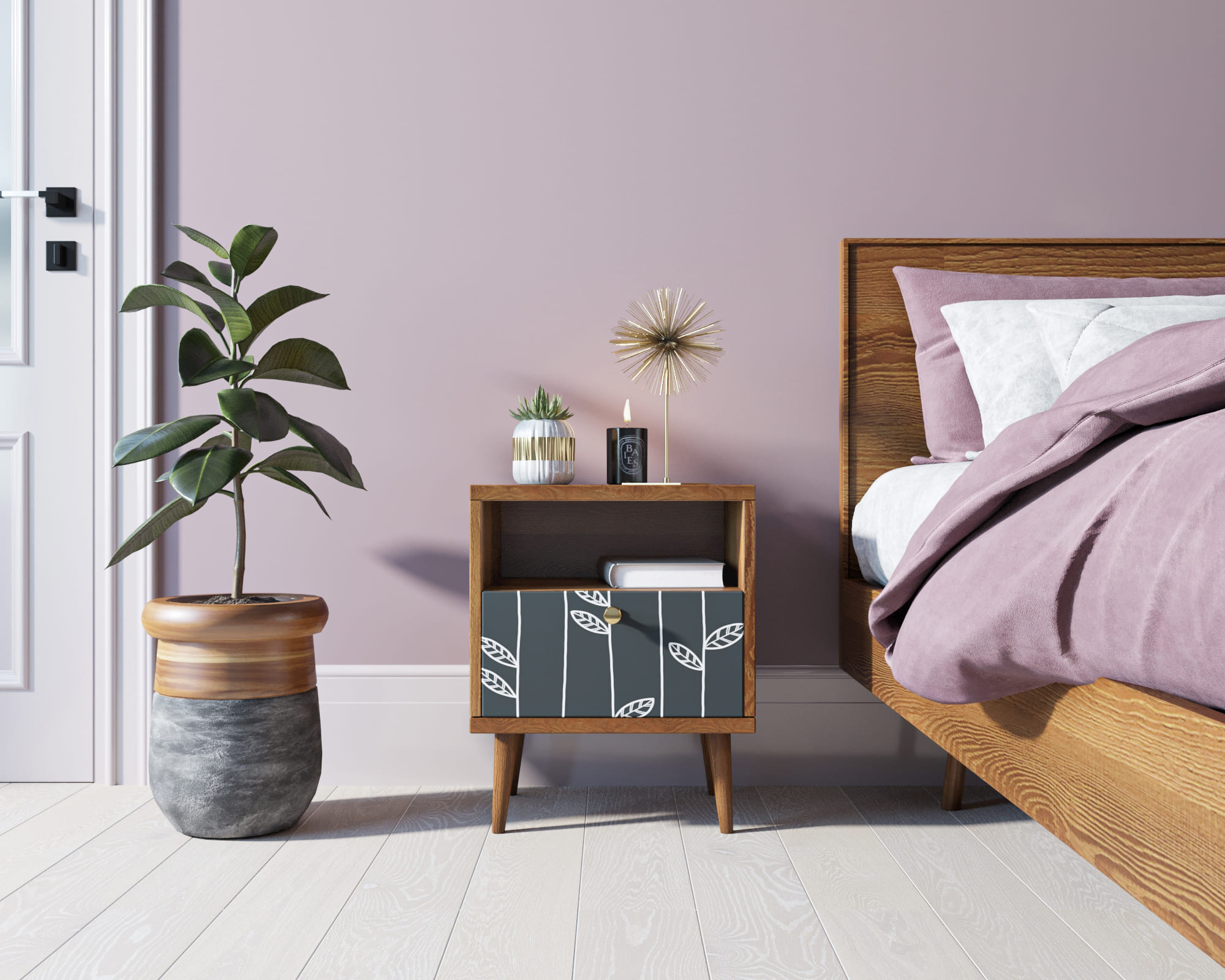 Тумбочка "Berber" с одним ящиком 18 принт арт BB06/Print_18, разноцветная в интерьере