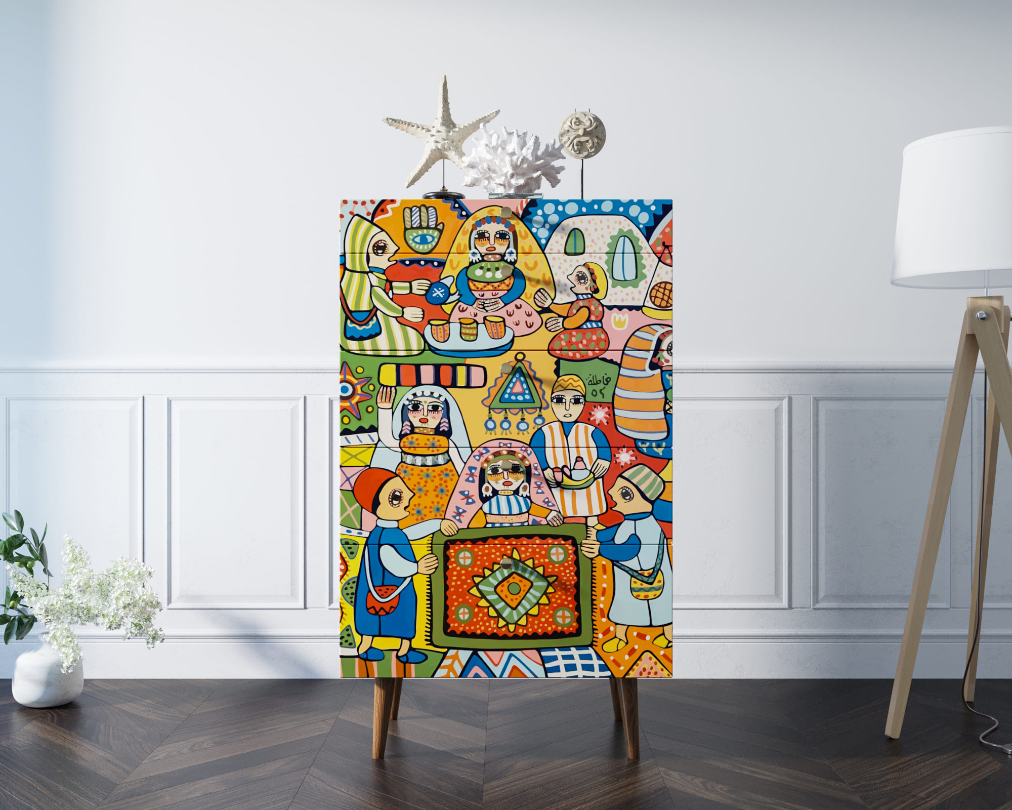 Комод высокий "Berber" 1 принт арт BB10/Print_01 в интерьере