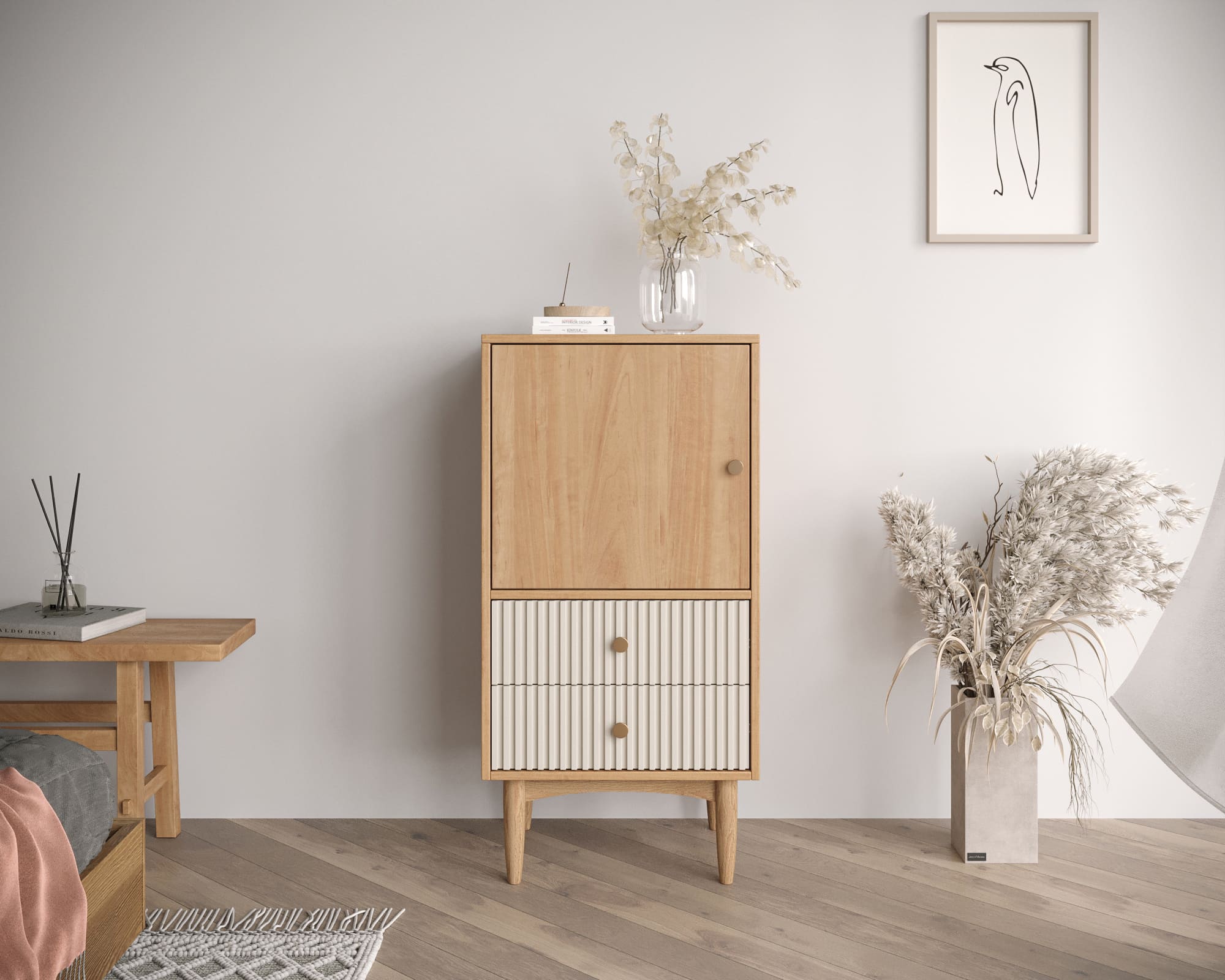 Высокая тумба Bubble Solid с двумя ящиками арт BBL11S, цвет - орех в интернет-магазине