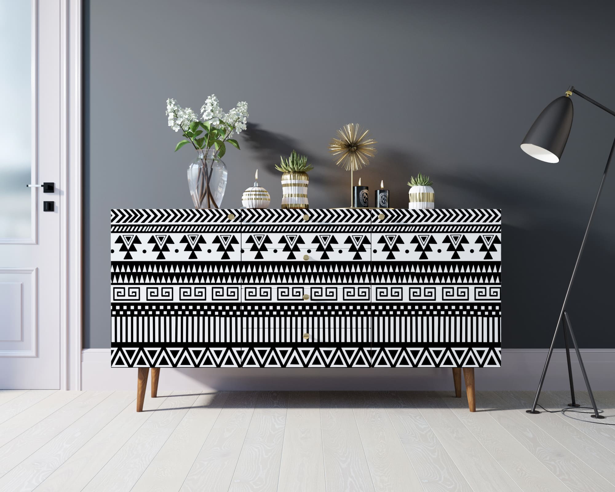 Комод "Berber" с ящиками 19 принт арт BB14/Print_19 в интерьере