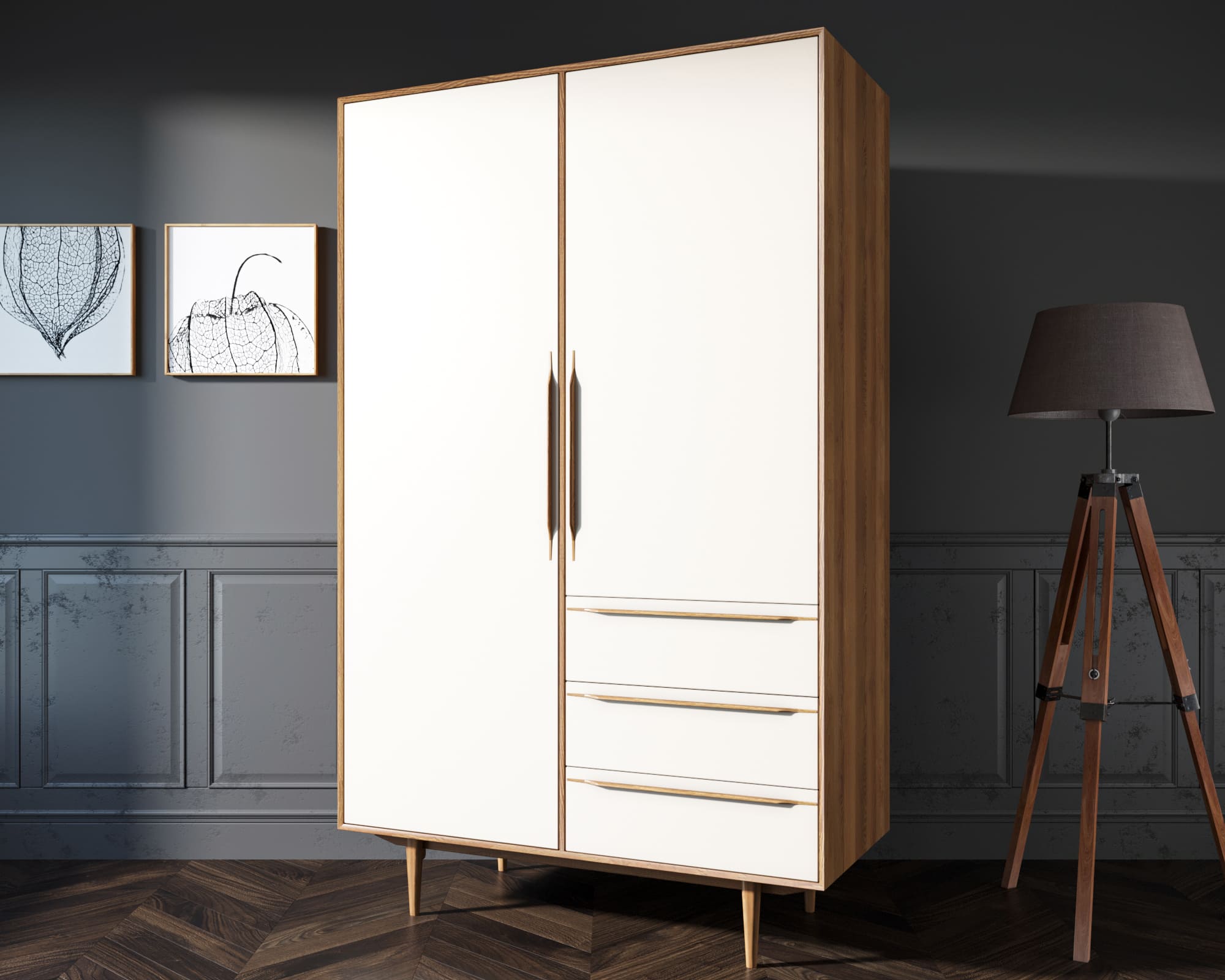 Шкаф в скандинавском стиле "Bruni white" с ящиками арт BR27WH в интернет-магазине