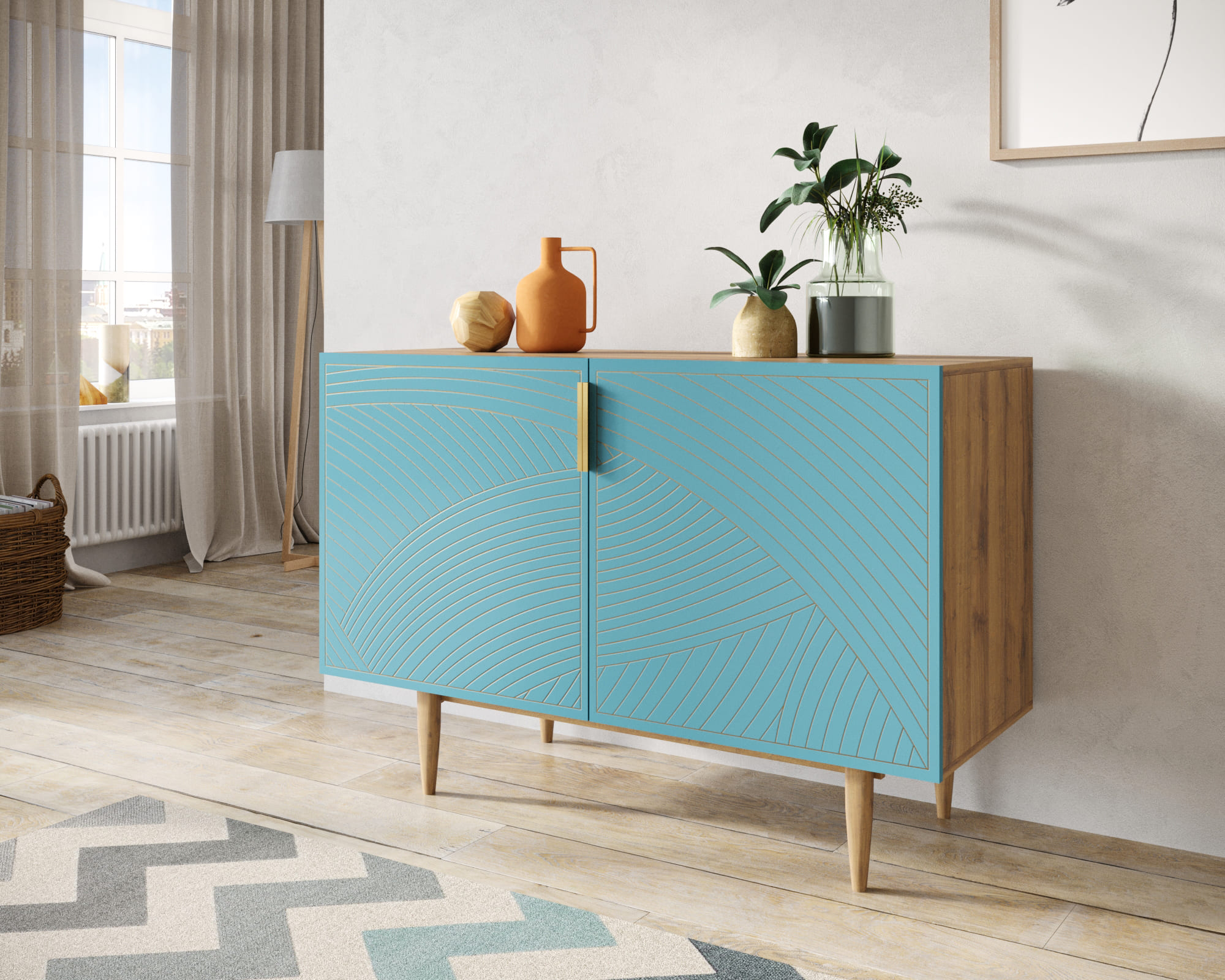 заказать Комод с двумя дверками "Line" LN01/GR1/blue