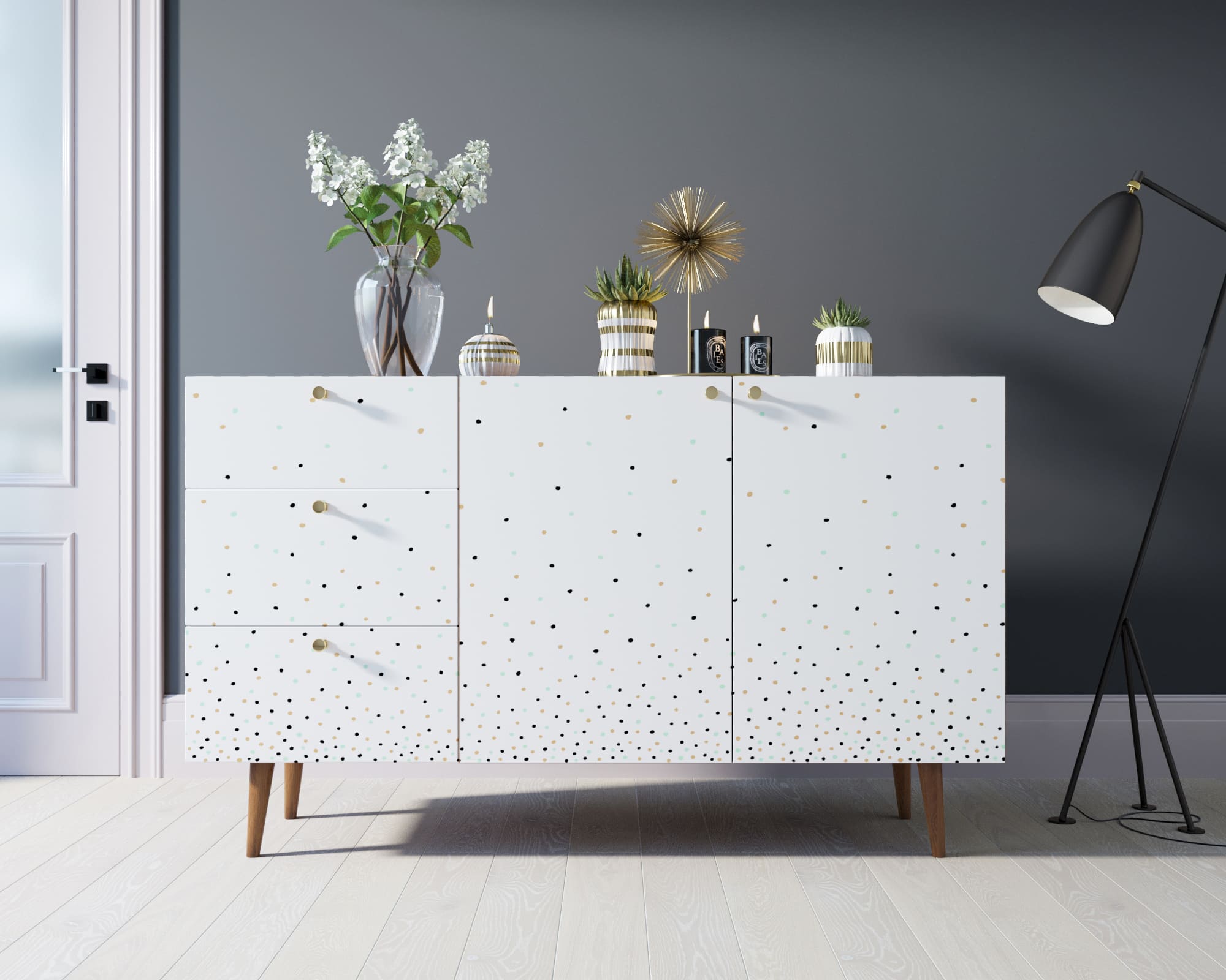 Комод "Berber" с двумя дверками и ящиками принт 15 арт BB17/Print_15 в интерьере