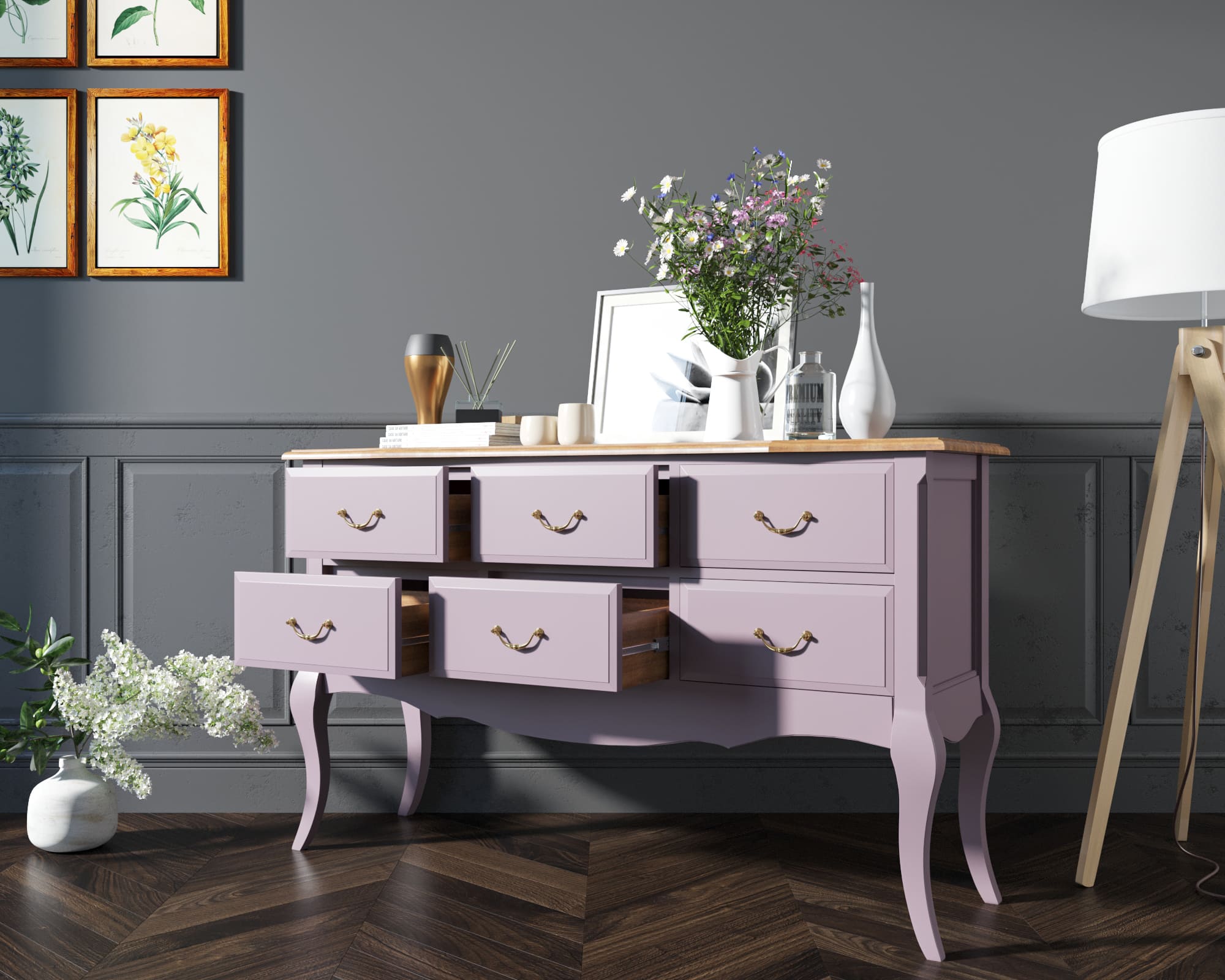 купить Консоль "Leontina Lavanda" 6 ящиков арт ST9358L