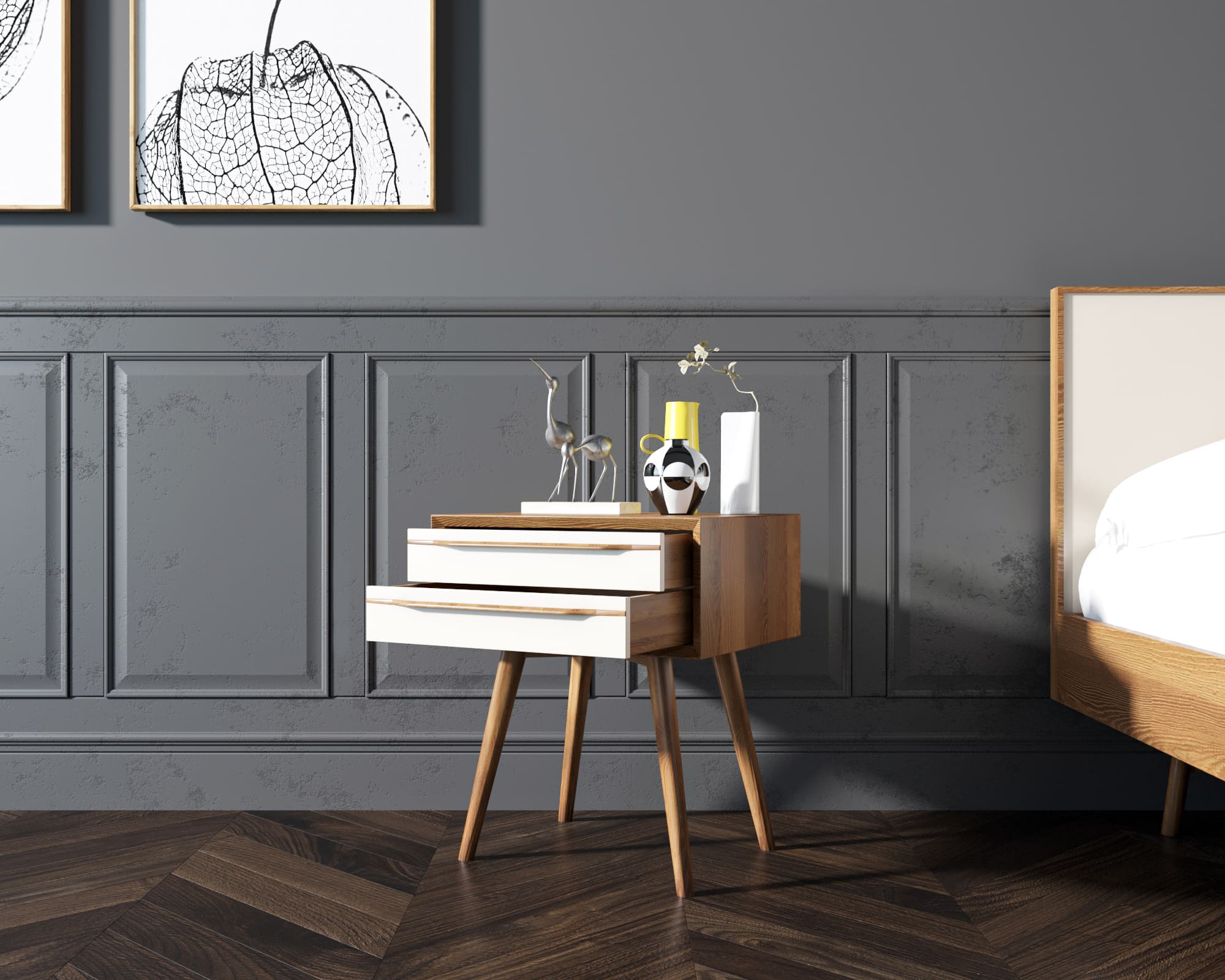 купить Тумба для прихожей в Скандинавском стиле "Bruni white" с двумя ящиками