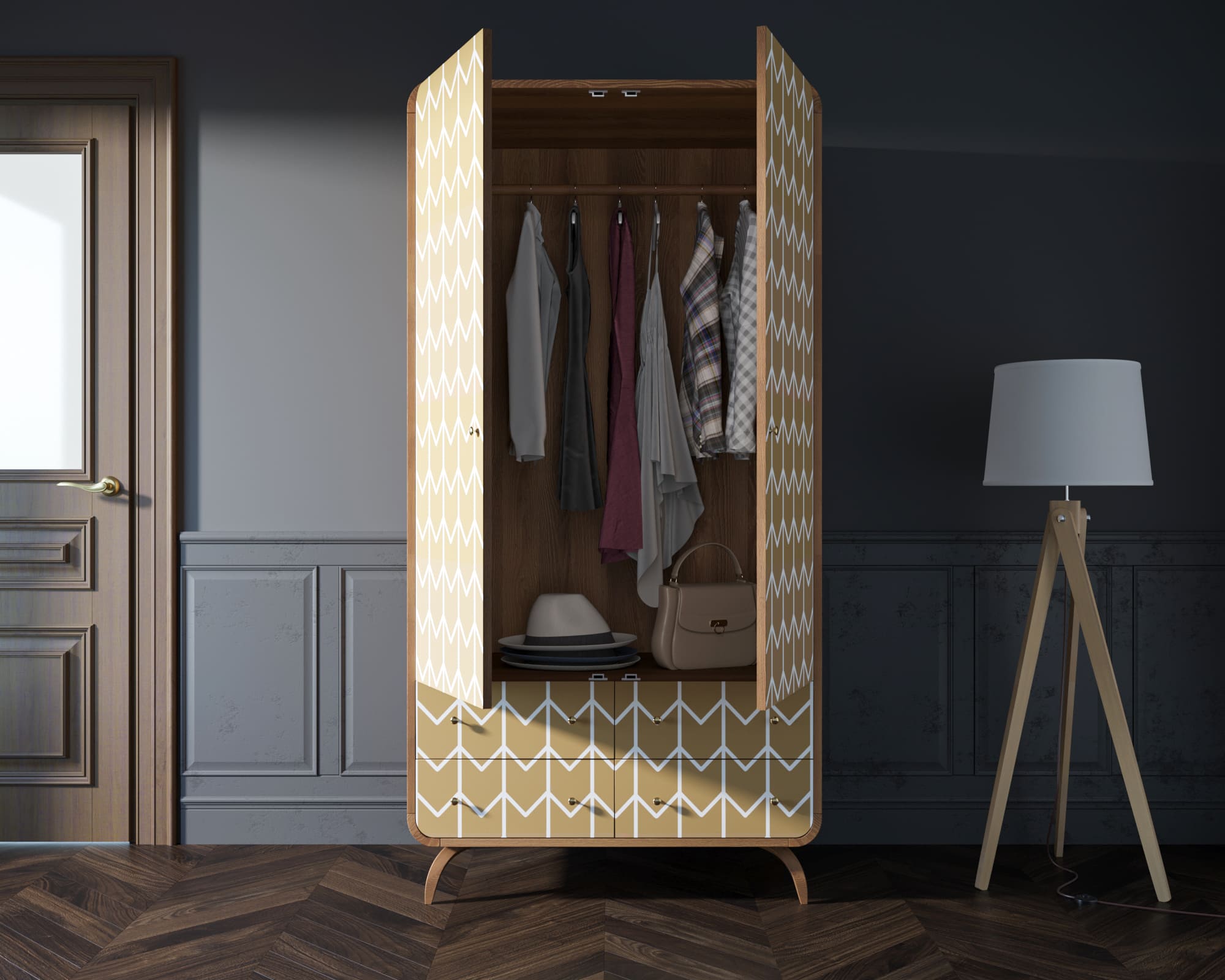 Шкаф в скандинавском стиле "Ellipse Print" с ящиками принт 1 арт EL15/print_01 в интернет-магазине