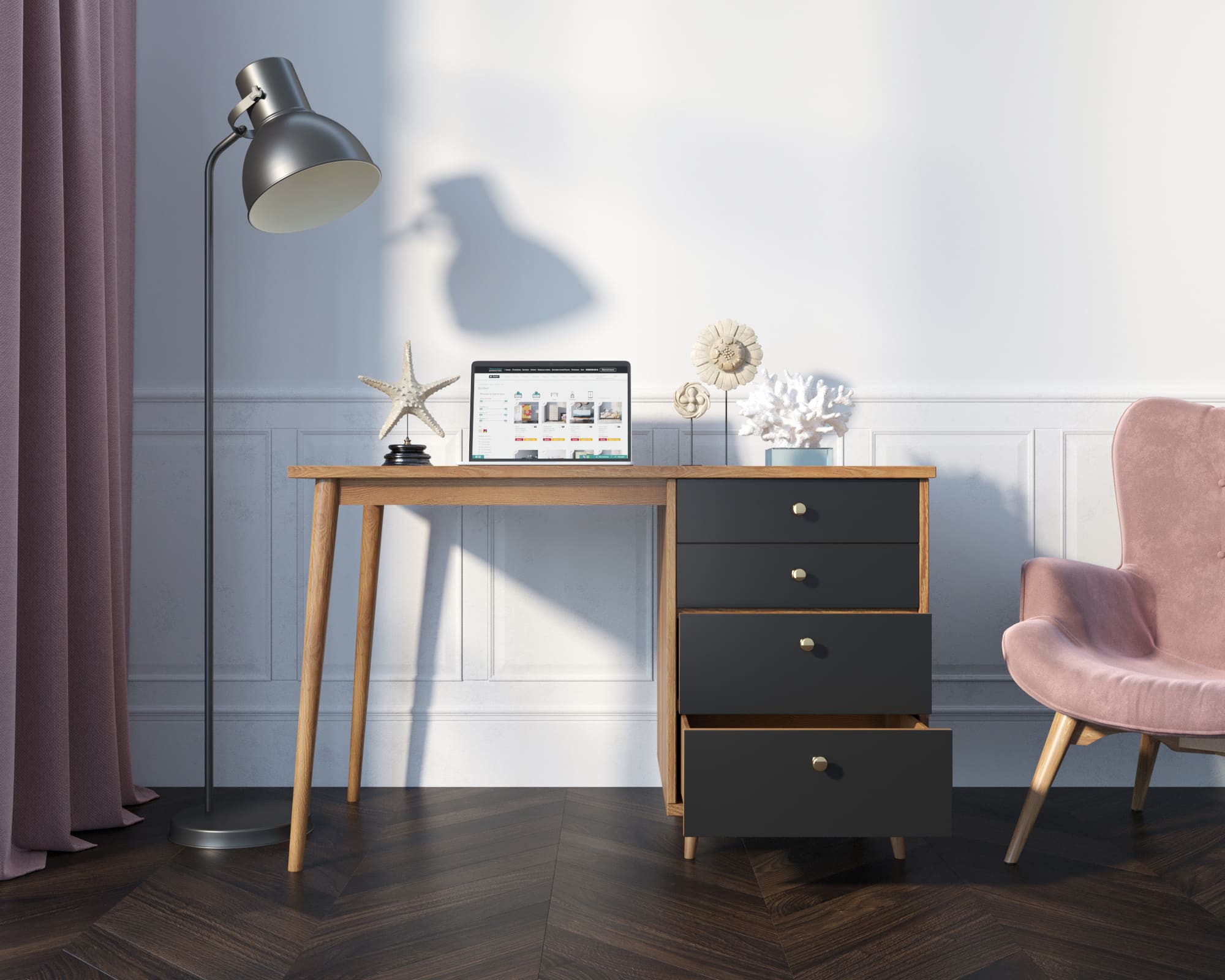 купить Стол рабочий "Berber" принт 33 с одной тумбой арт BB31/Print_33