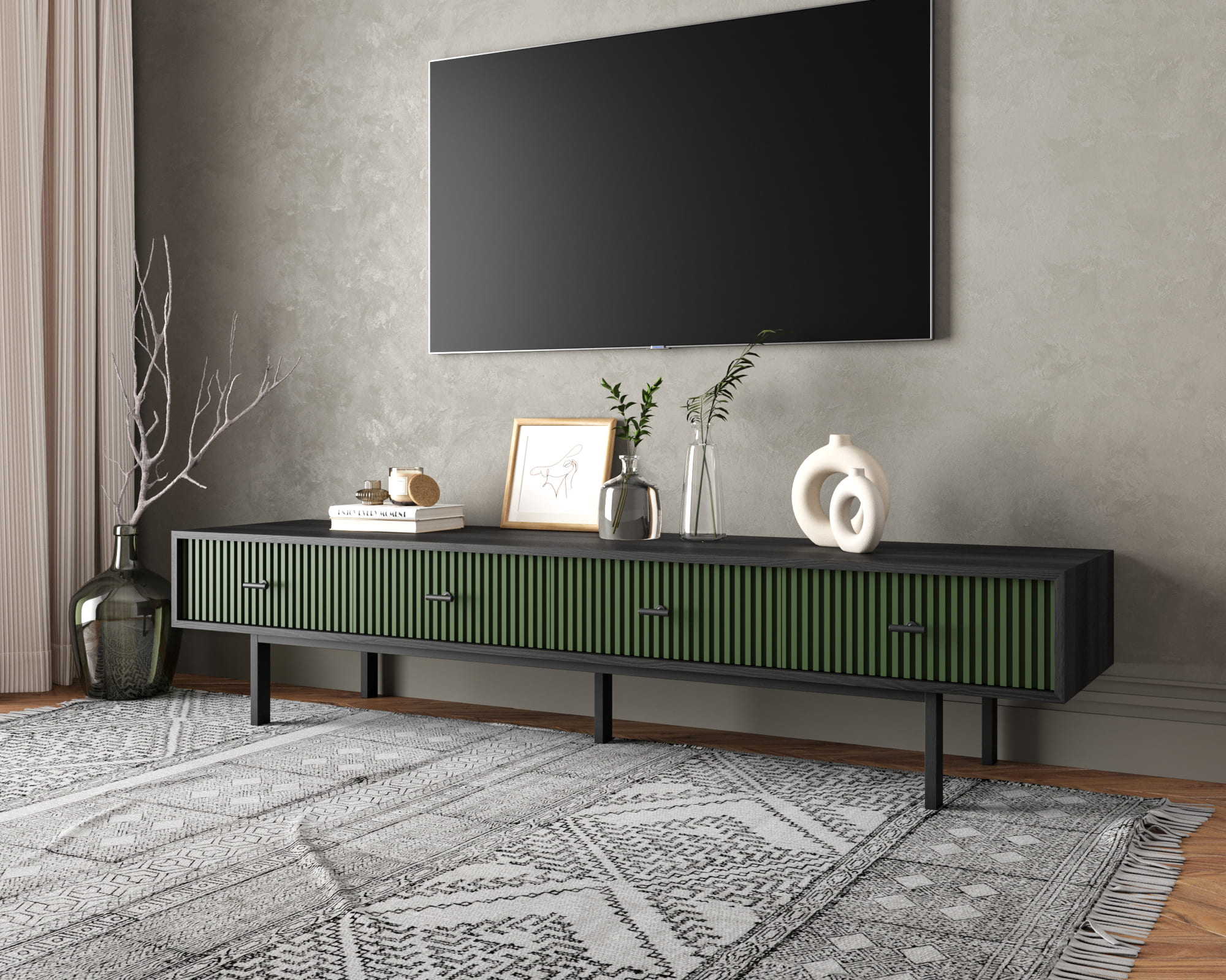 заказать Комод с четырьмя ящиками под TV "Emerson" арт EM06/green/L