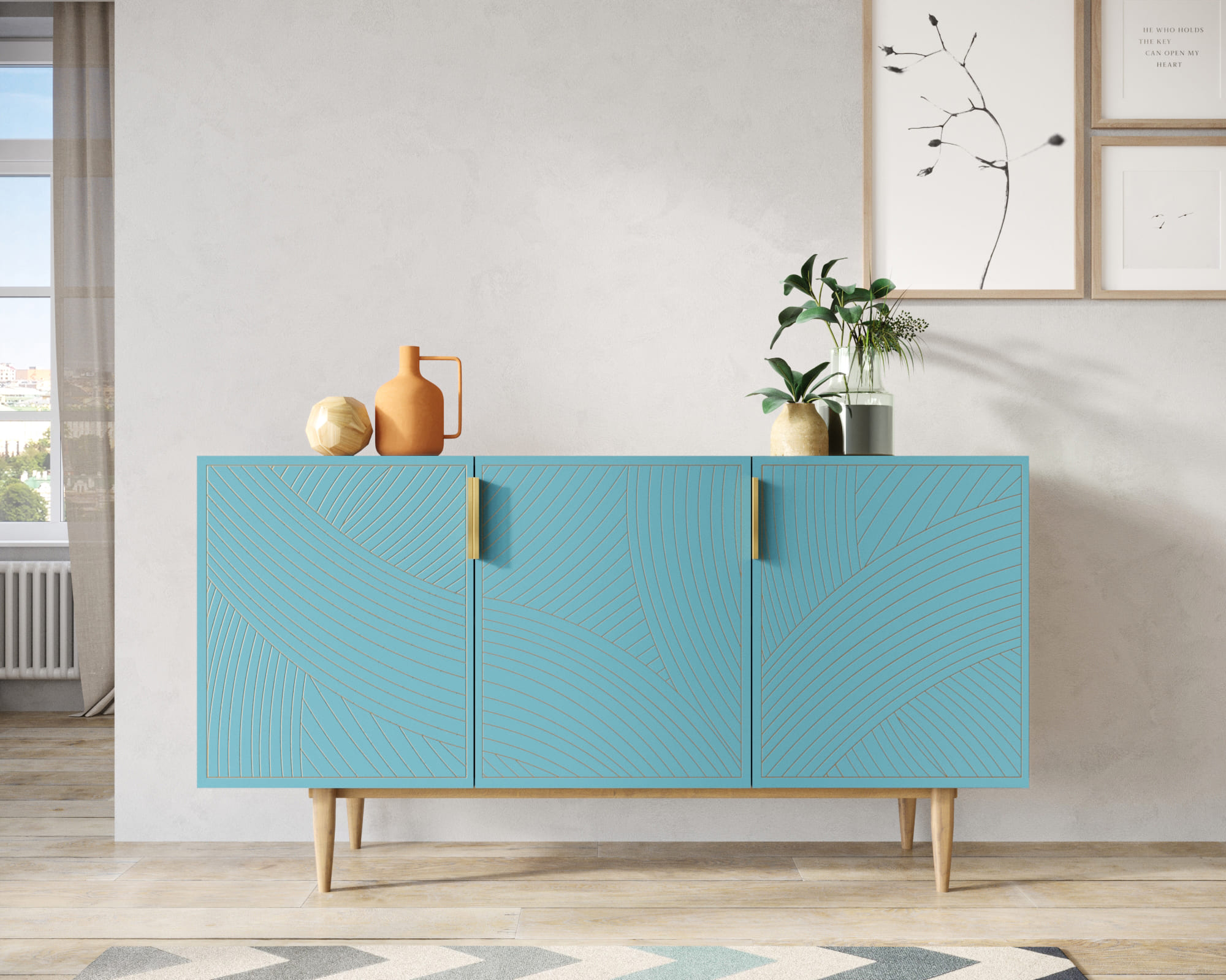 Комод с тремя дверками "Line" LN02/GR1/blue в интернет-магазине в Москве Комод с тремя дверками "Line" LN02/GR1/blue в интернет-магазине