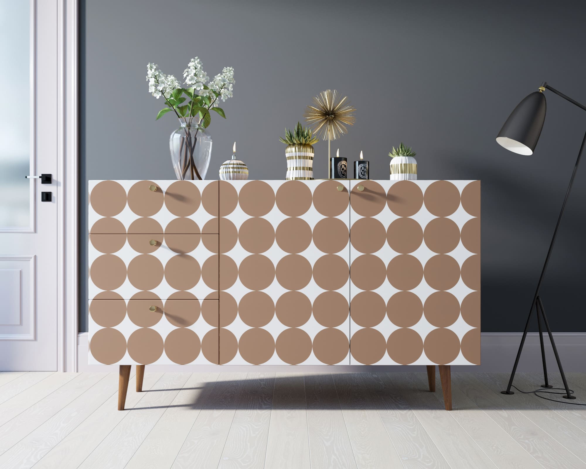 Комод "Berber" с двумя дверками и ящиками принт 17 арт BB17/Print_17 в интерьере