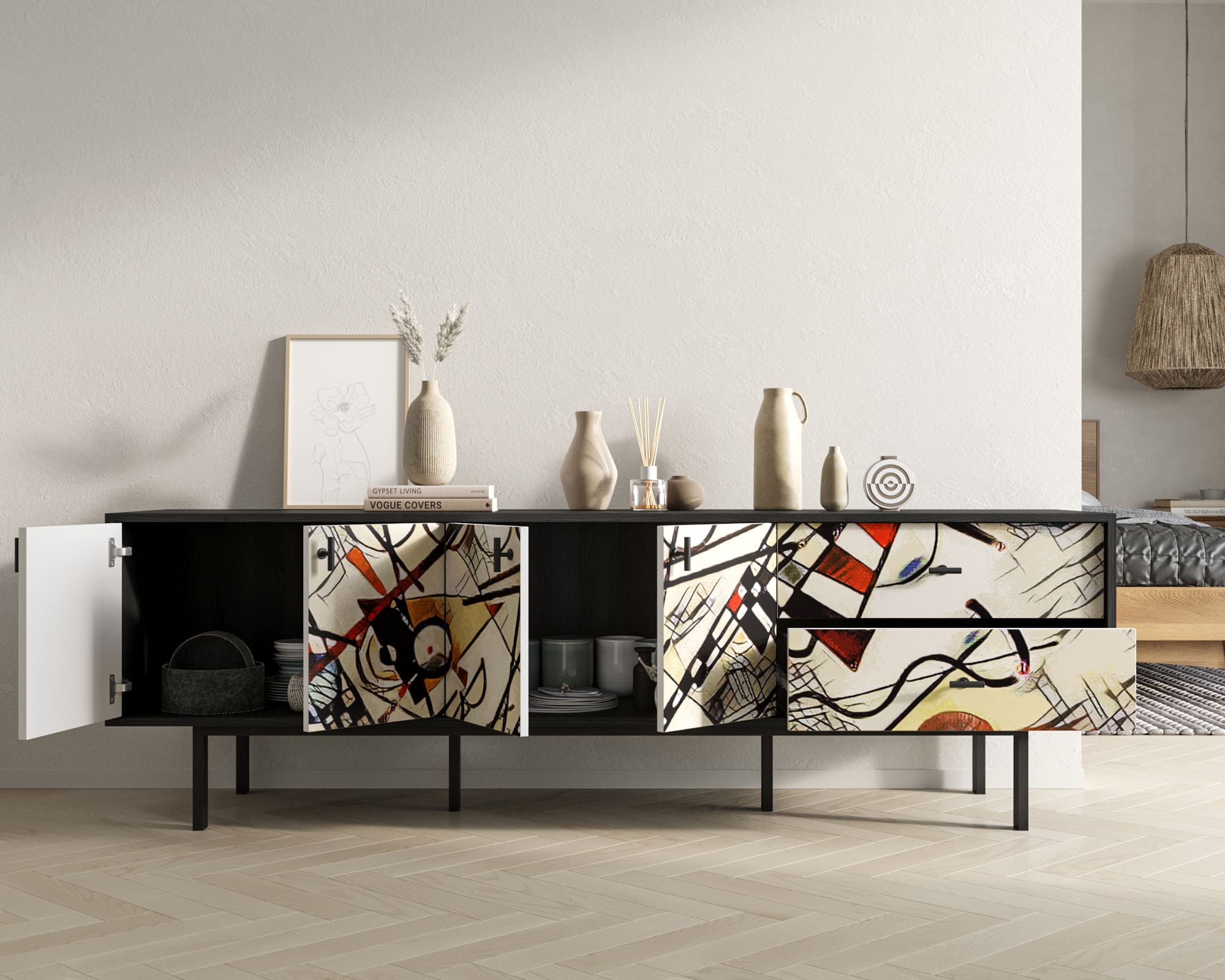 купить Комод с четырьмя дверками и двумя ящиками "Emerson" by Kandinsky арт EM04/Print_01 в Москве купить Комод с четырьмя дверками и двумя ящиками "Emerson" by Kandinsky арт EM04/Print_01