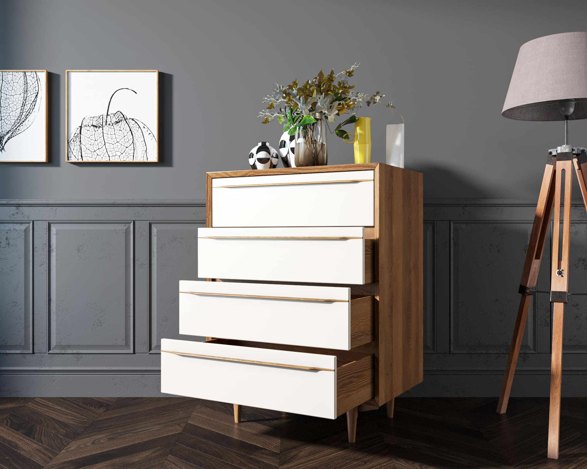 купить Комод в Скандинавском стиле "Bruni white" на четыре ящика арт BR08WH