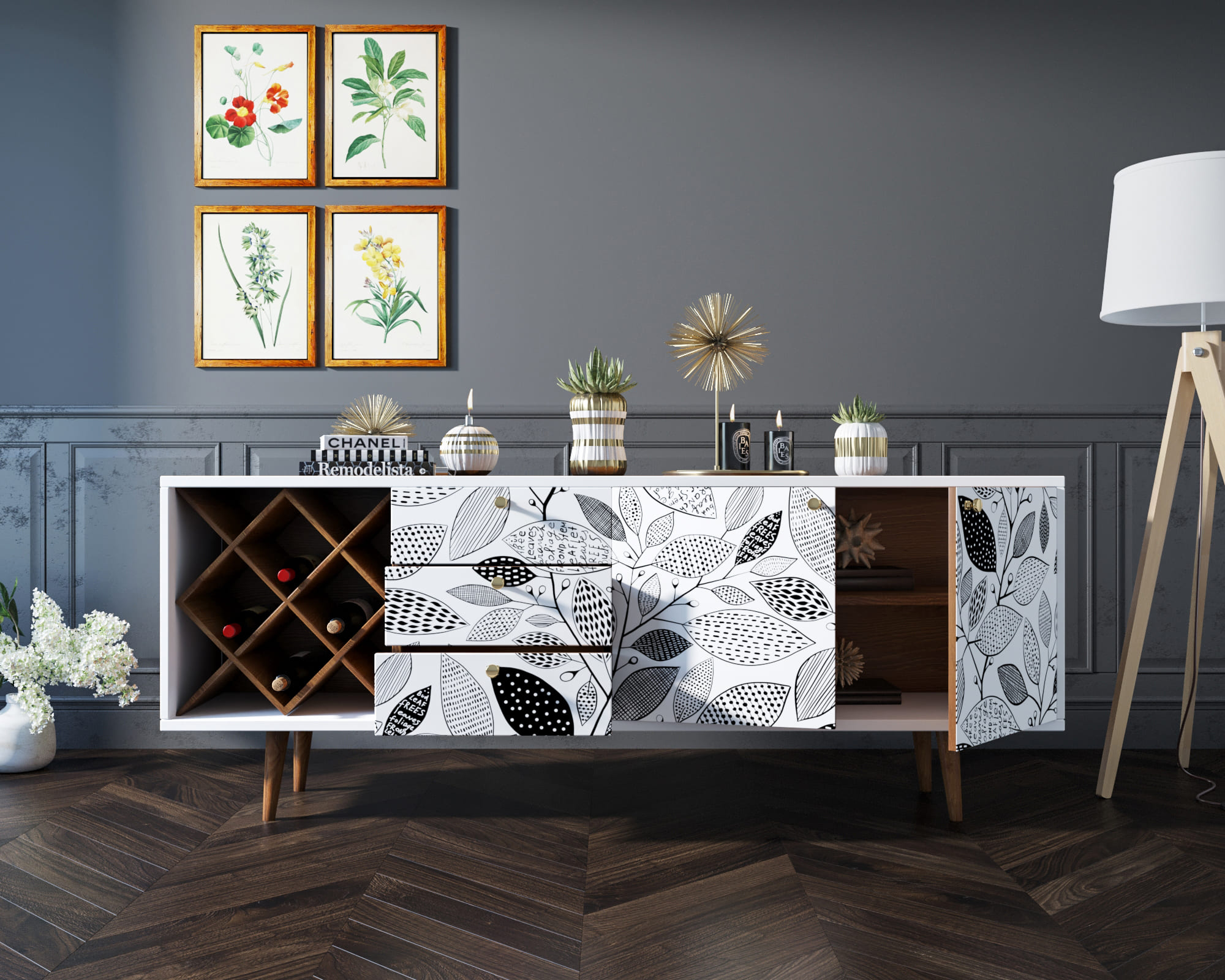 Комод "Berber" удлиненный с бутылочницей 9 принт арт BB15/Print_09 в интернет-магазине