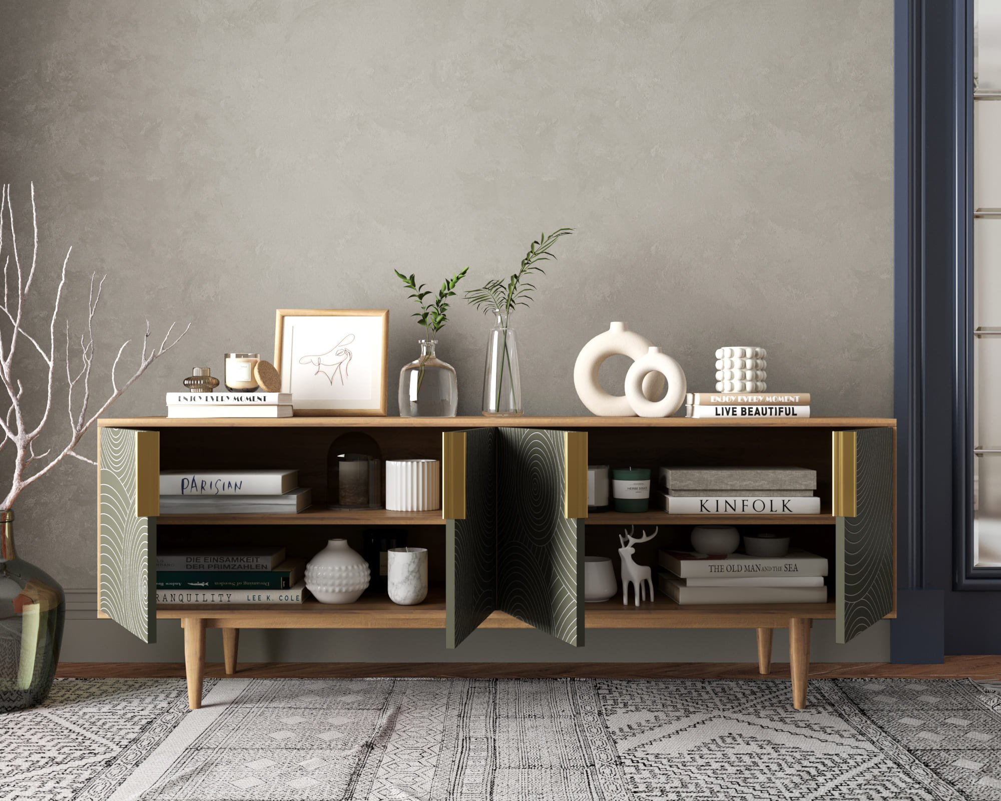 купить Комод под TV с четыремя дверками "Line" R21/browngrey