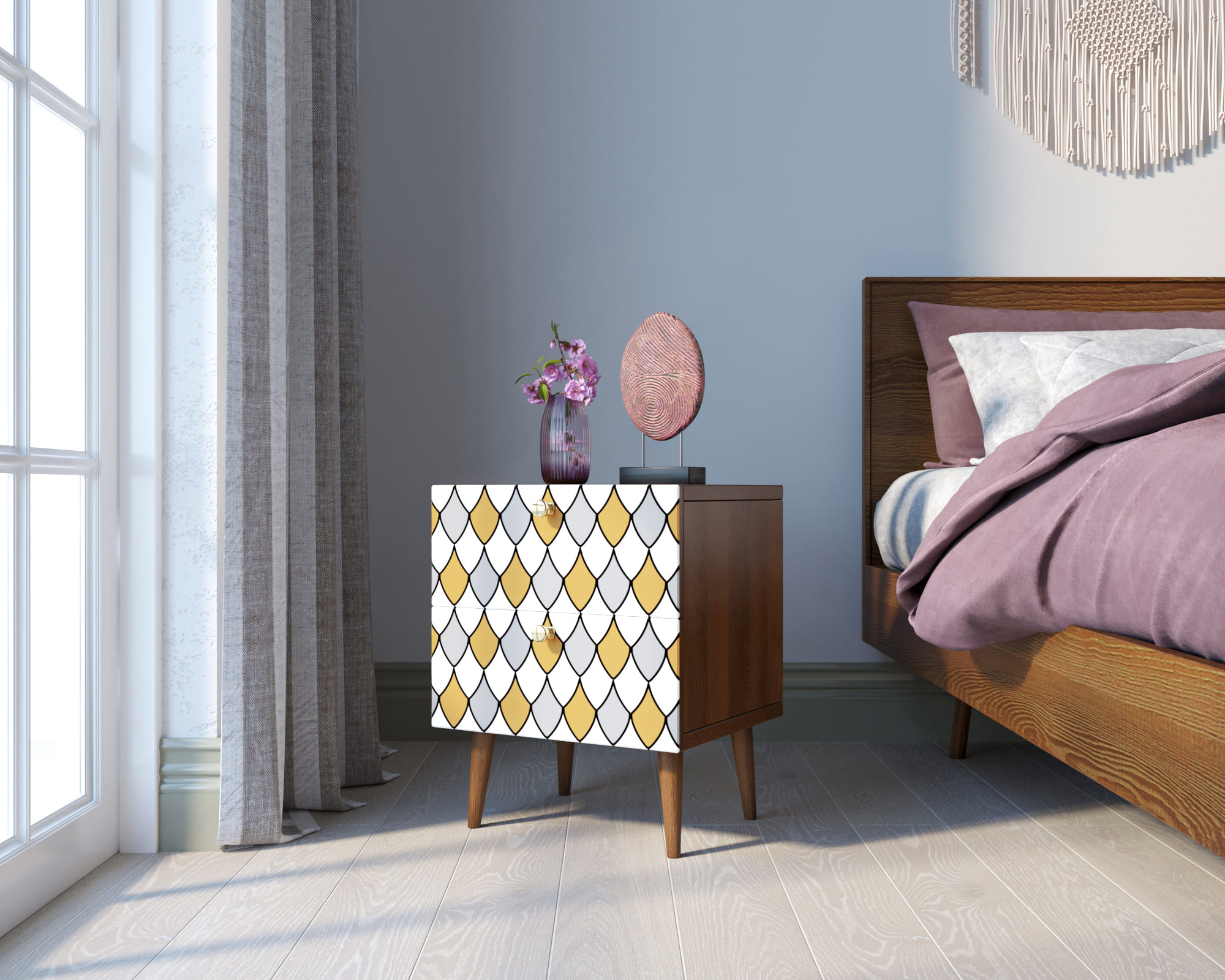 фото Тумбочка "Berber" с двумя ящиками 22 принт арт BB03/Print_22, разноцветная