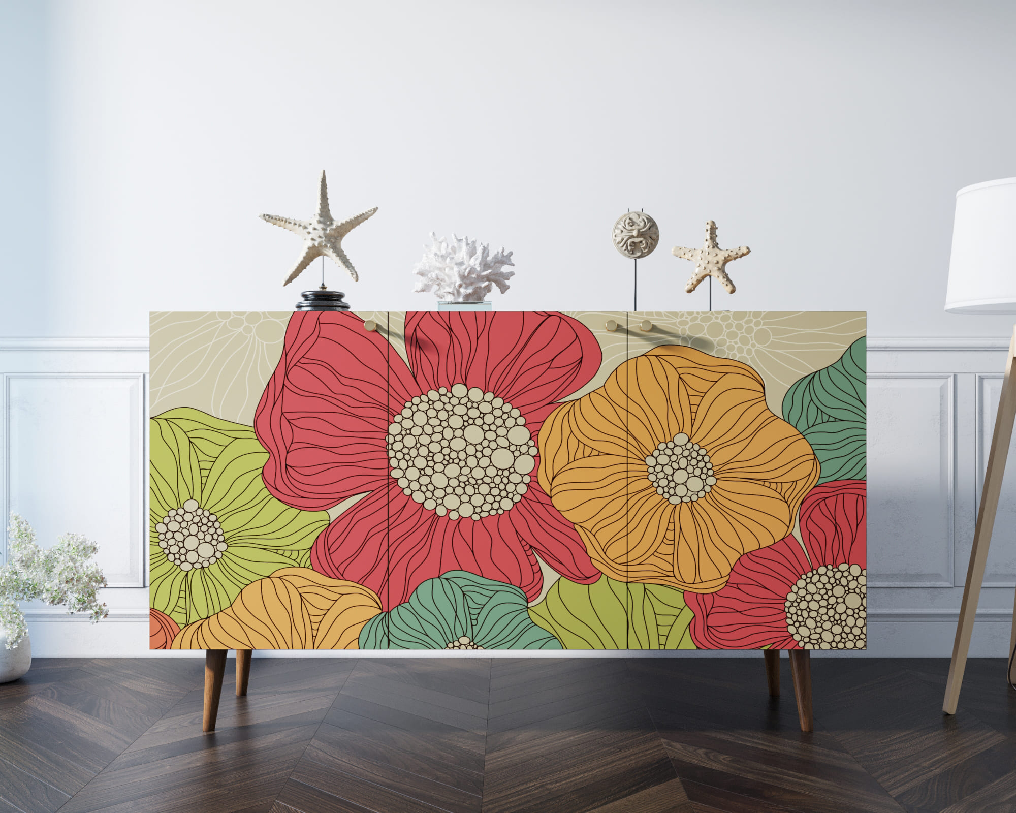 Комод "Berber" три дверки 5 принт арт BB01/Print_05 в интерьере