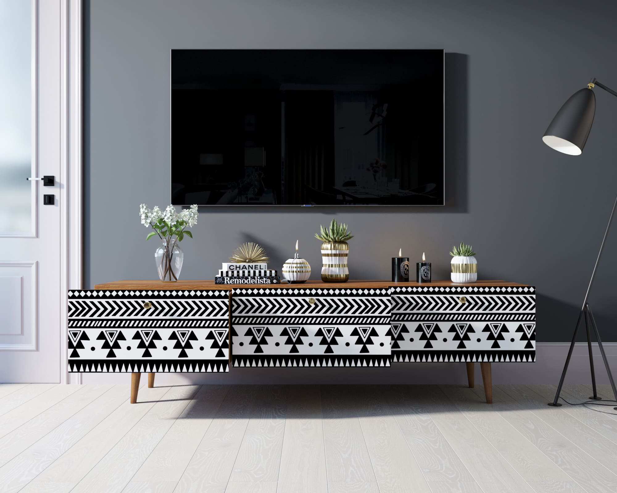 Комод "Berber" с ящиками низкий под TV принт 19 арт BB19/Print_19 в интернет-магазине