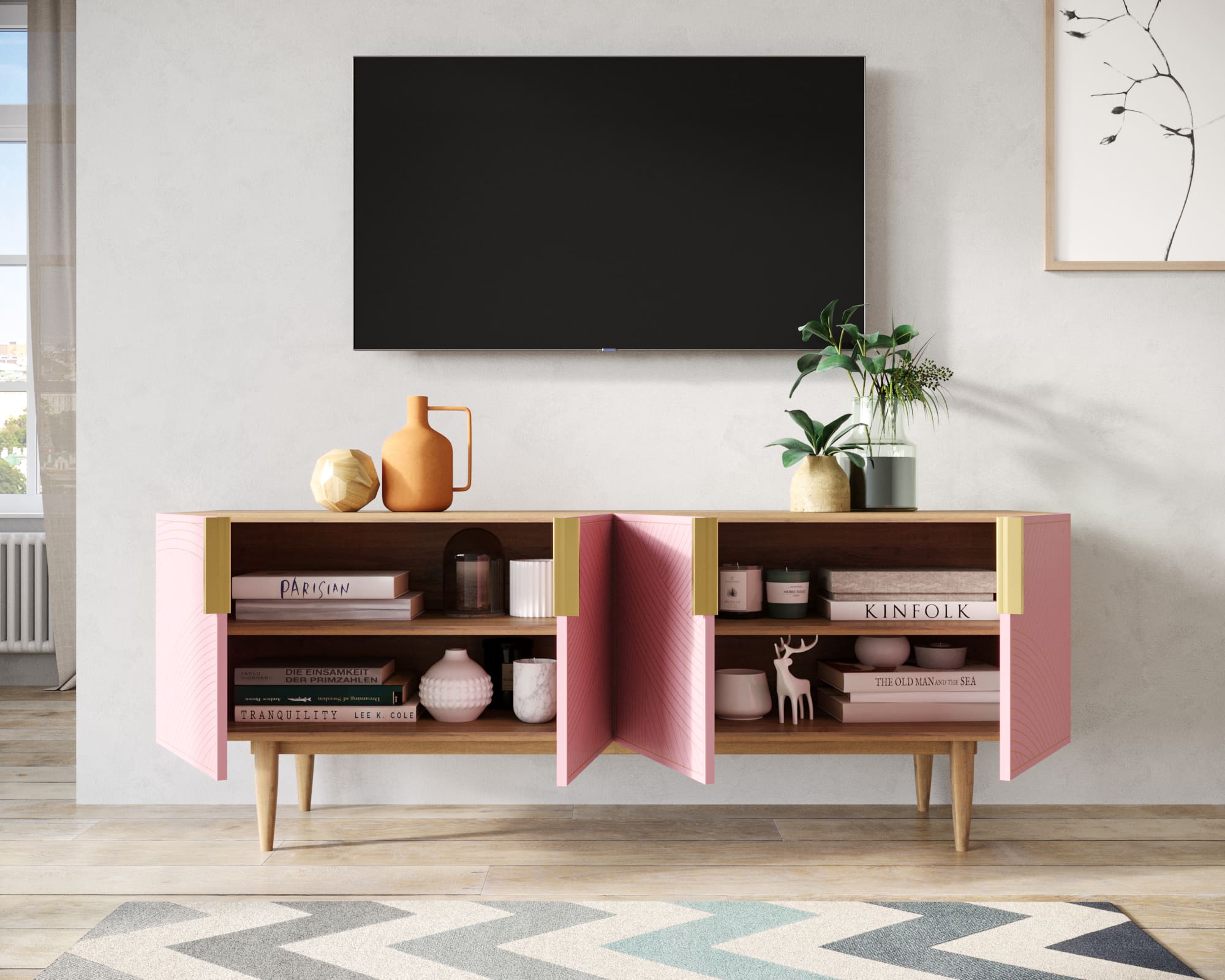 купить Комод под TV с четыремя дверками "Line" LN06/GR1/pink