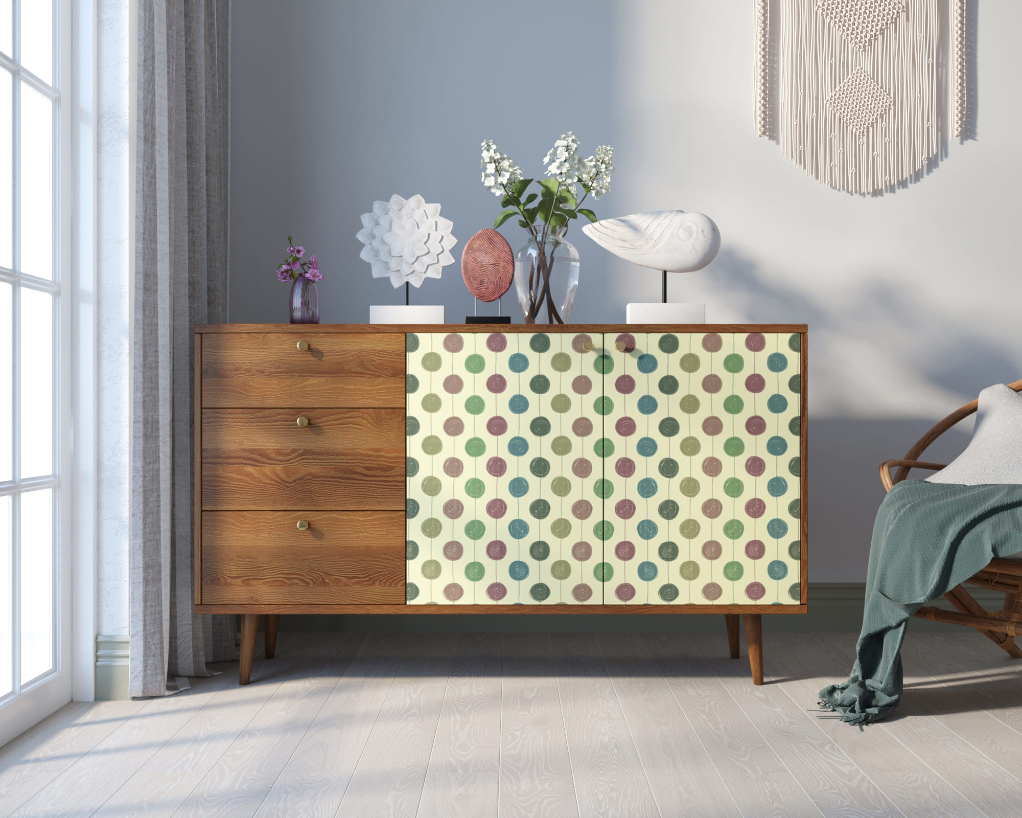Комод "Berber" с двумя дверками и ящиками 24 принт арт BB05/Print_24 в интерьере