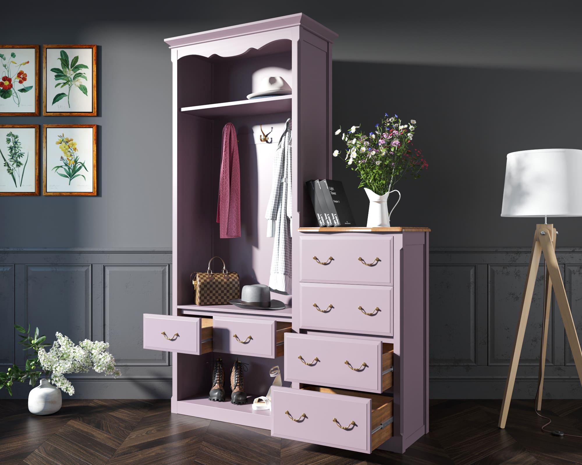 купить Шкаф-прихожая Leontina Lavanda с комодом арт ST9362L в Москве купить Шкаф-прихожая Leontina Lavanda с комодом арт ST9362L