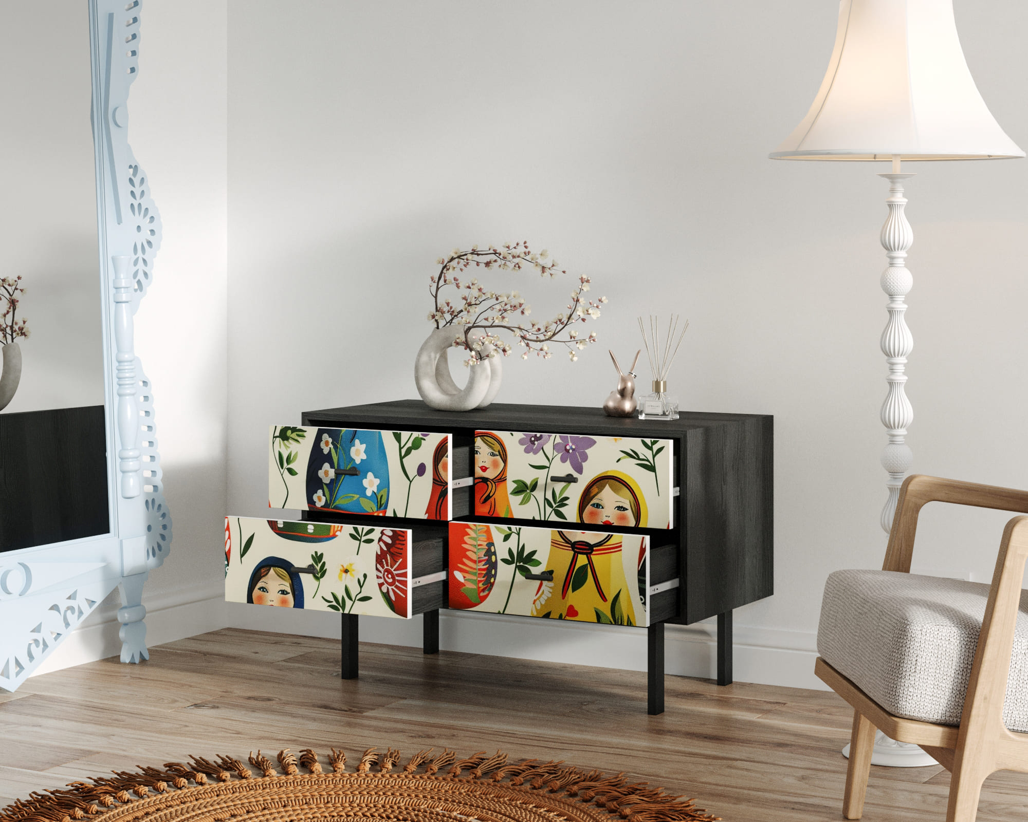 купить Комод с четырьмя ящиками "Emerson" Матрешки арт EM05/Art04