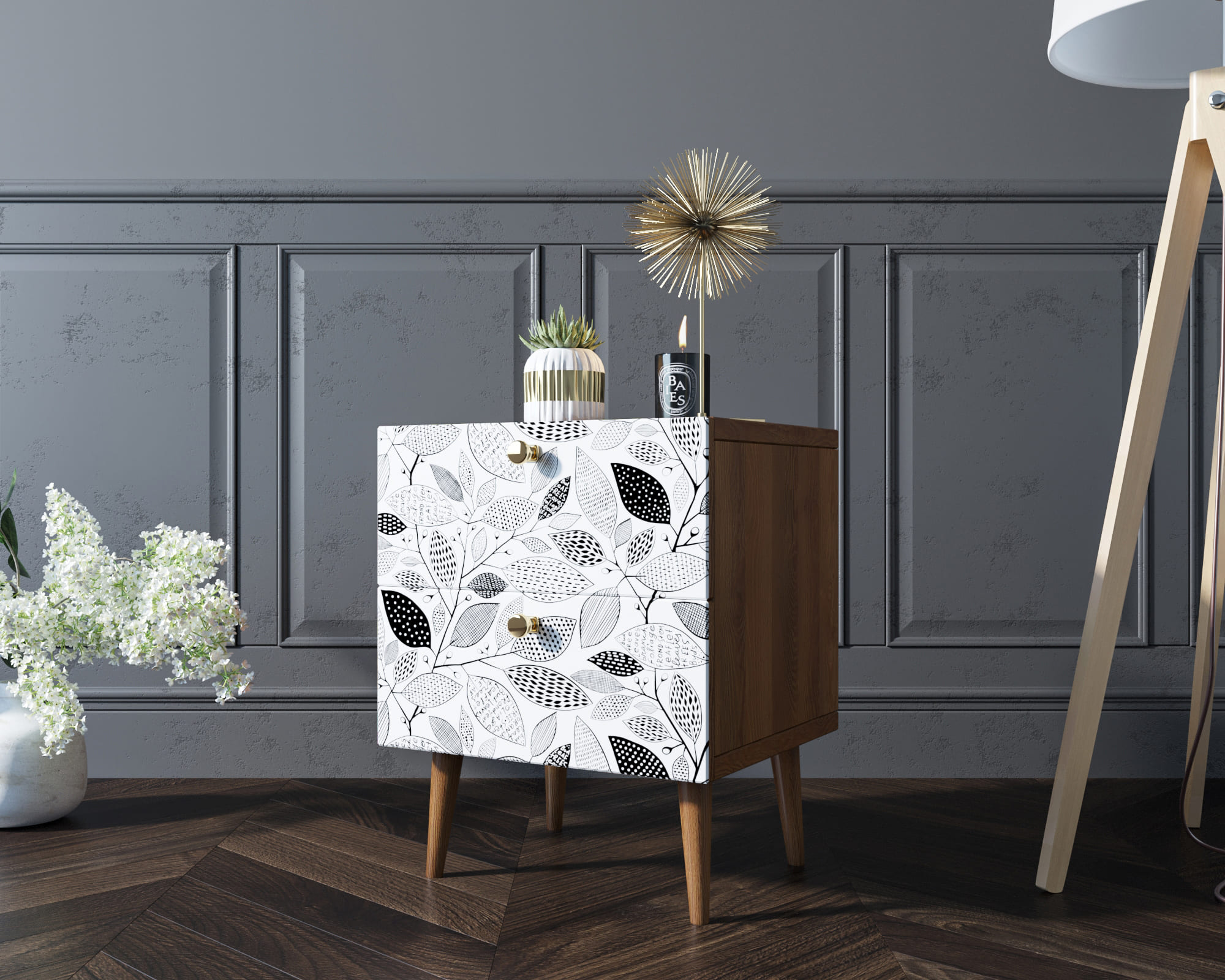 фото Тумбочка "Berber" с двумя ящиками 9 принт арт BB03/Print_09, разноцветная