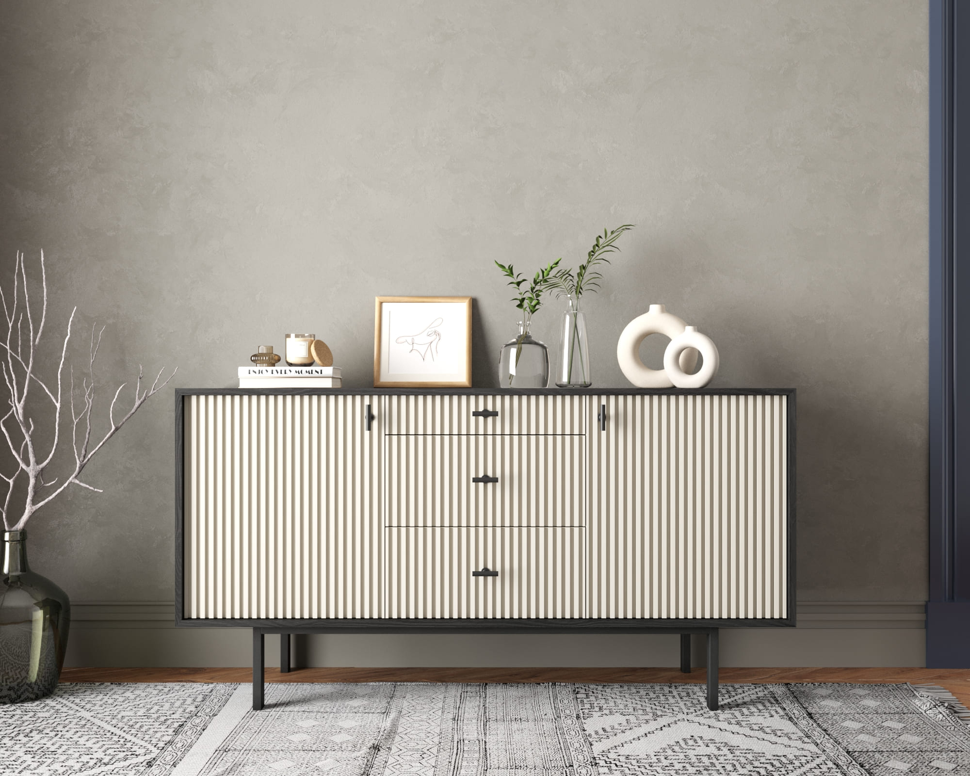 Комод две дверки и три ящика "Emerson" арт EM08/milky/L в интернет-магазине