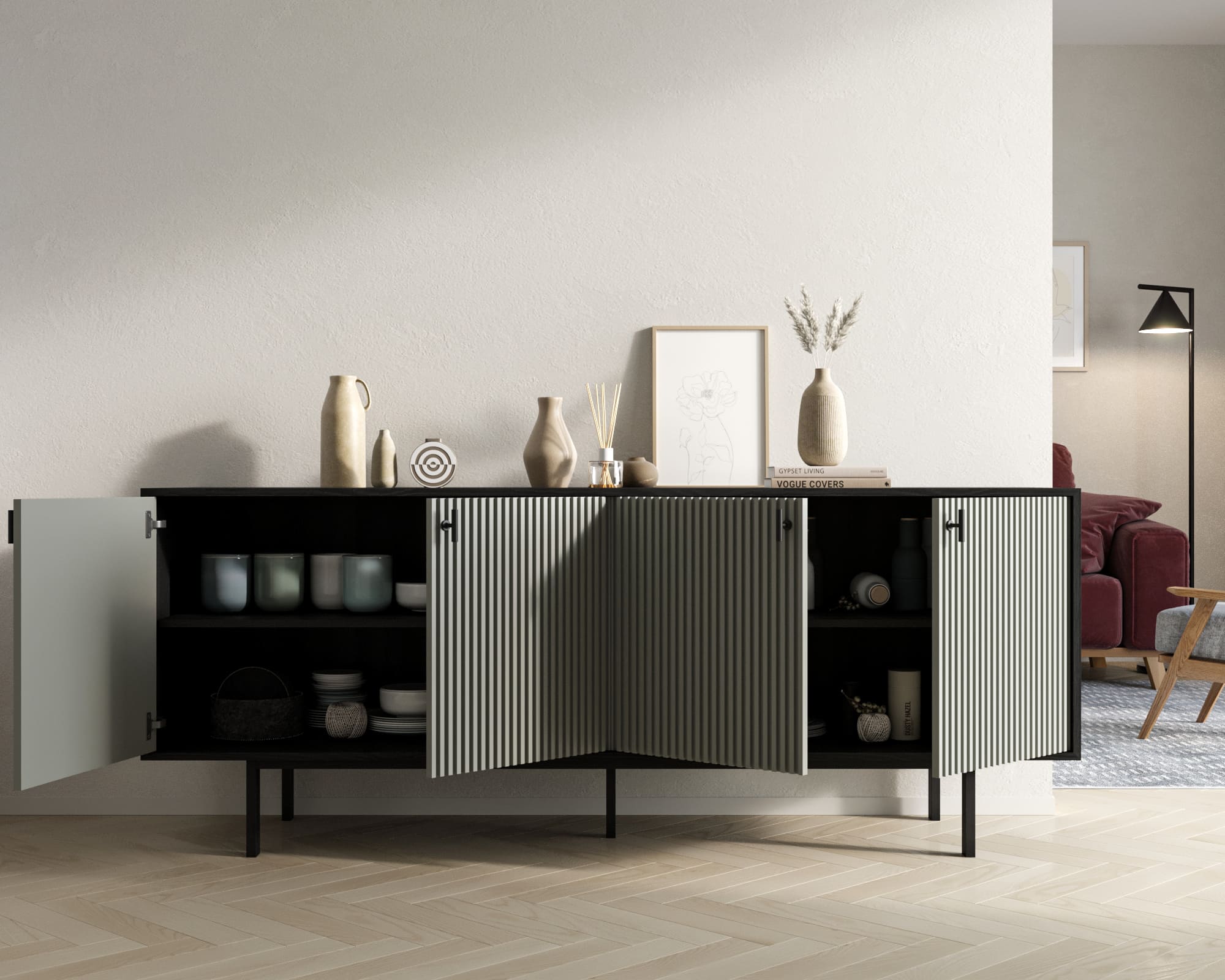 купить Комод с четыремя дверками "Emerson" арт EM01/gray/L