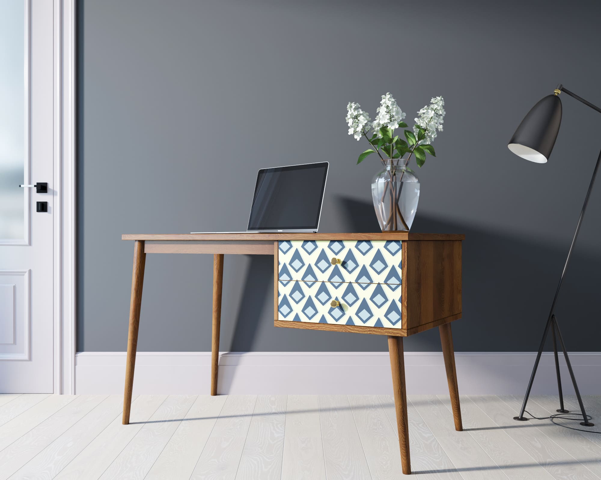 фото Стол рабочий "Berber" принт 13 с одной тумбой арт BB20/Print_13