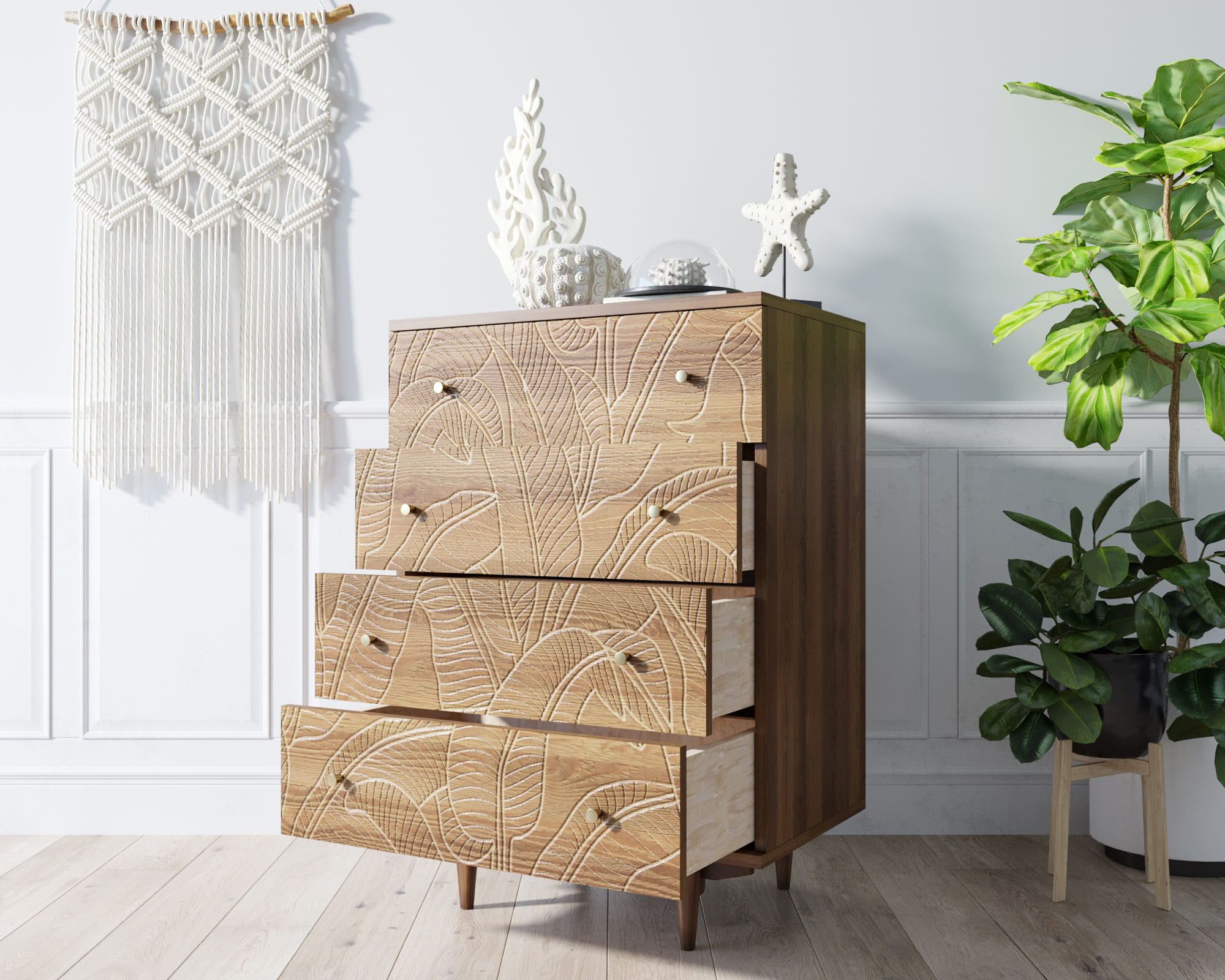 купить Комод "Boho" на 4 ящика джангл арт BH10 в Москве купить Комод "Boho" на 4 ящика джангл арт BH10