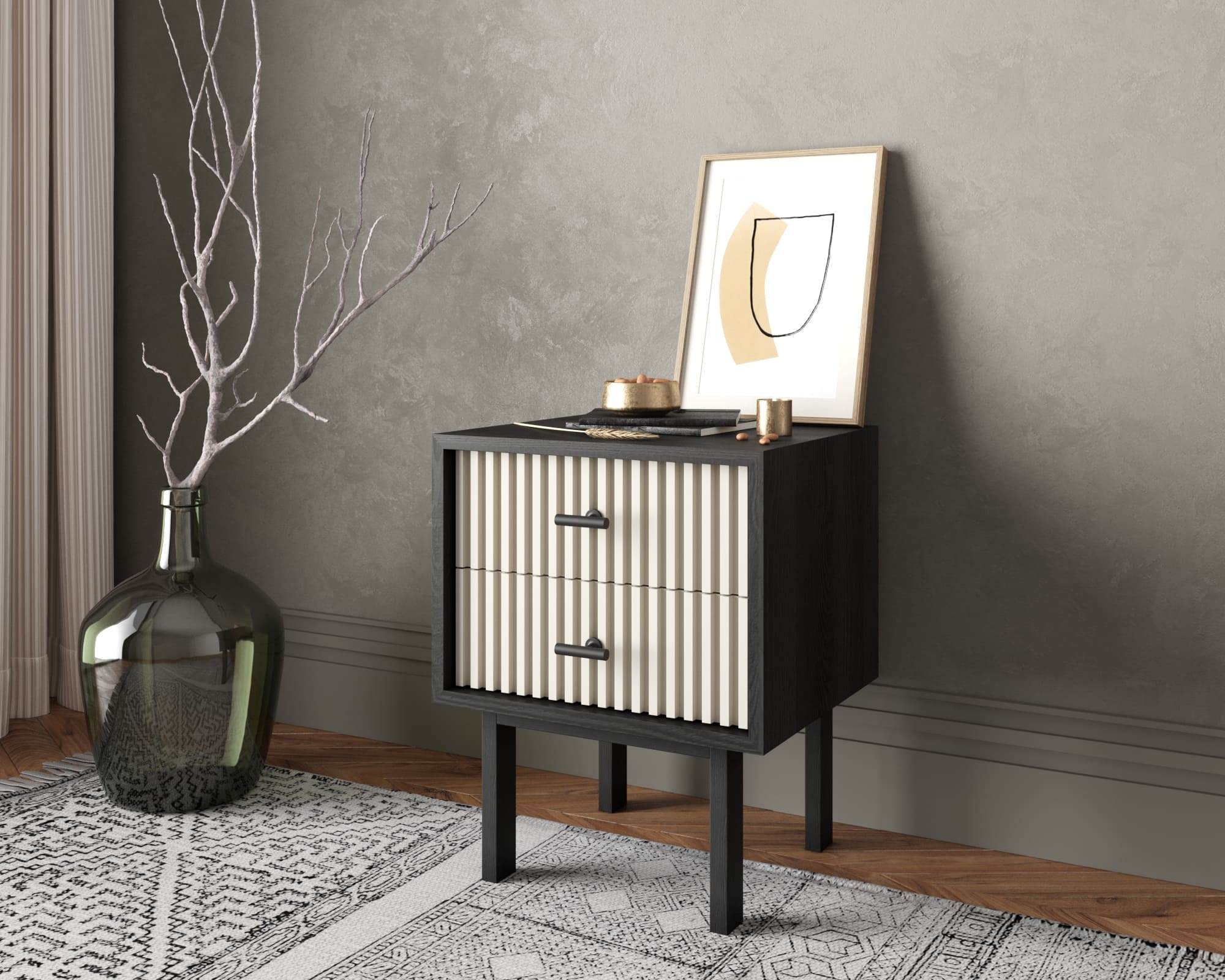 заказать Тумбочка с двумя ящиками "Emerson" арт EM16/milky/L