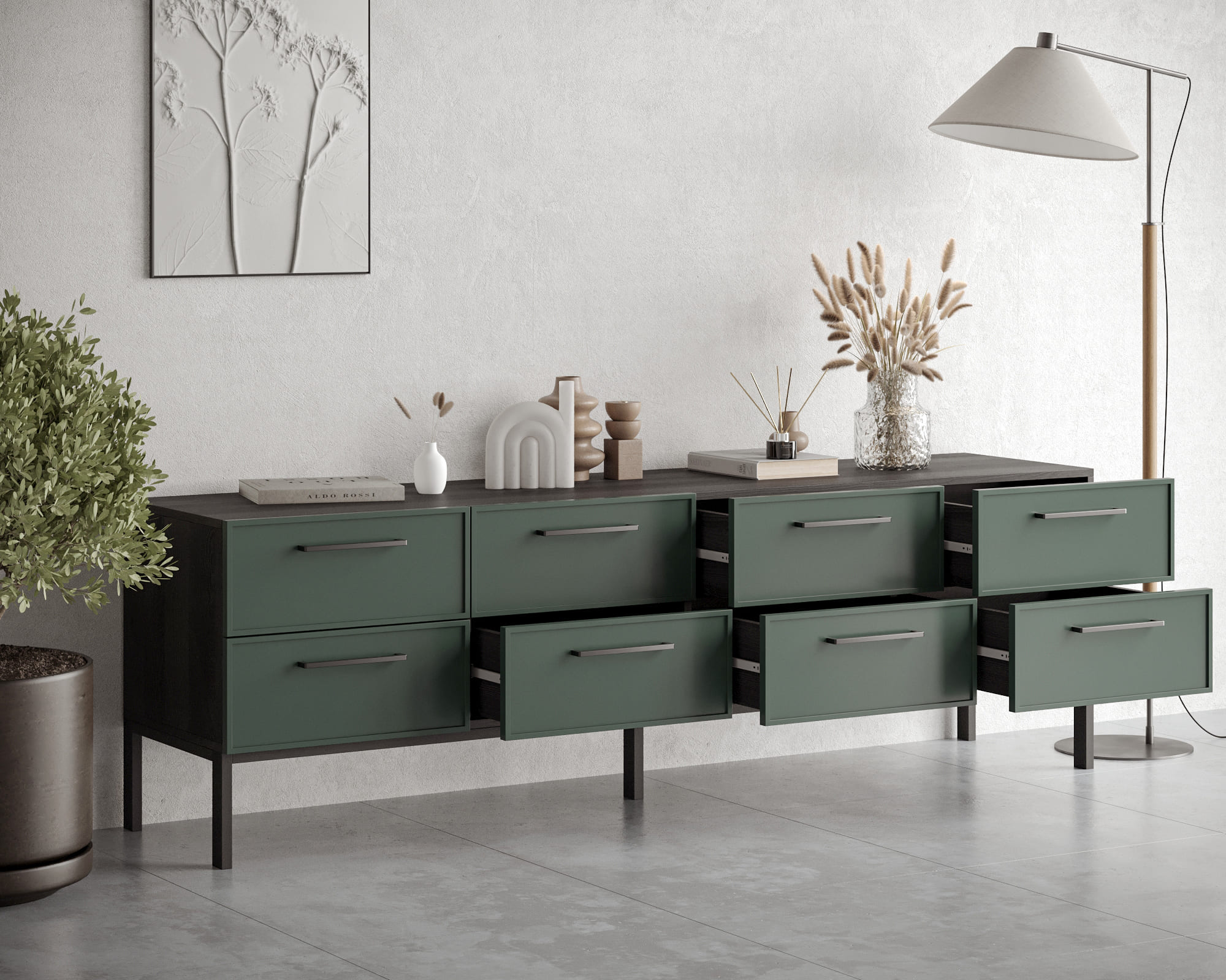 купить Комод с восемью ящиками "Nicole" цвет Зеленый, арт NEM03G