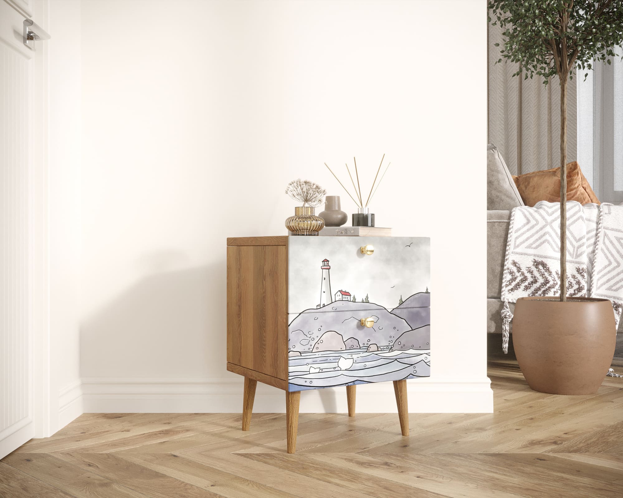 заказать Тумбочка "Berber" с двумя ящиками 51 принт арт BB03/Print_51, разноцветная