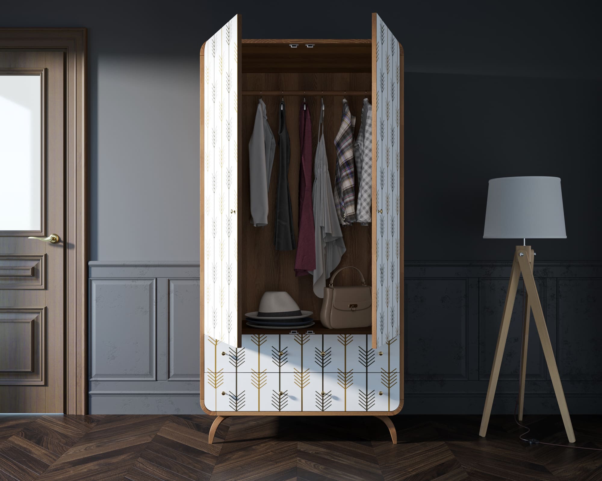 Шкаф в скандинавском стиле "Ellipse Print" с ящиками принт 2 арт EL15/print_02 в интернет-магазине