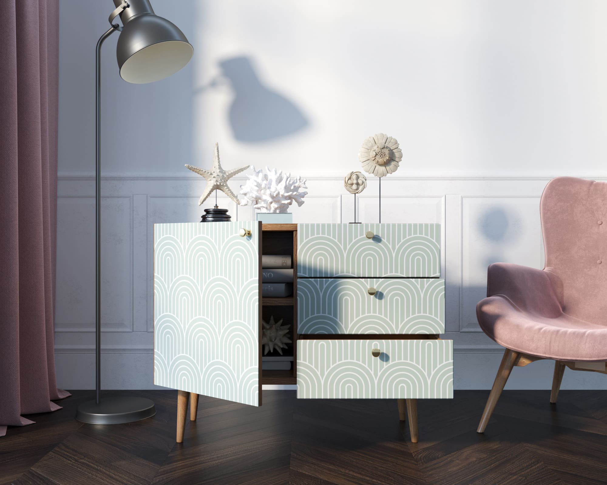 купить Комод "Berber" три ящика и дверка 34 принт арт BB34/Print_34