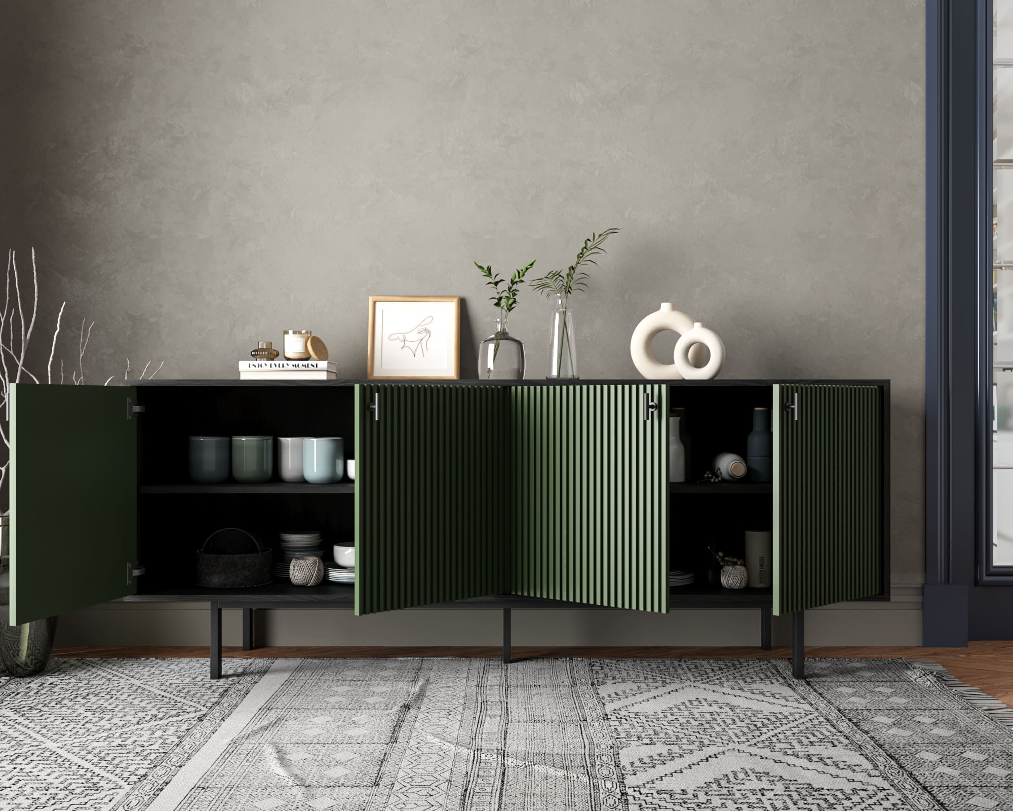 купить Комод с четыремя дверками "Emerson" арт EM01/green/L