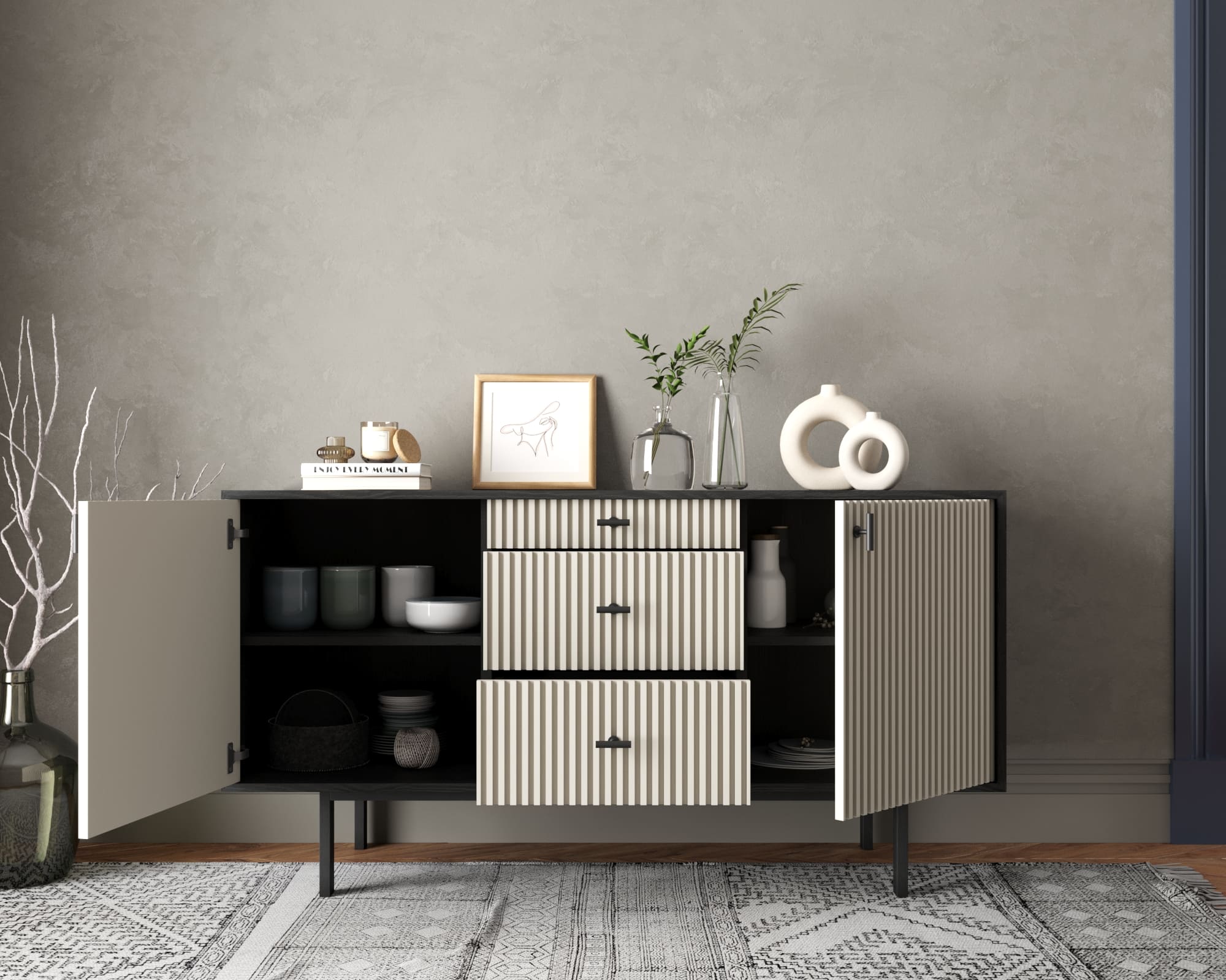 купить Комод две дверки и три ящика "Emerson" арт EM08/milky/L