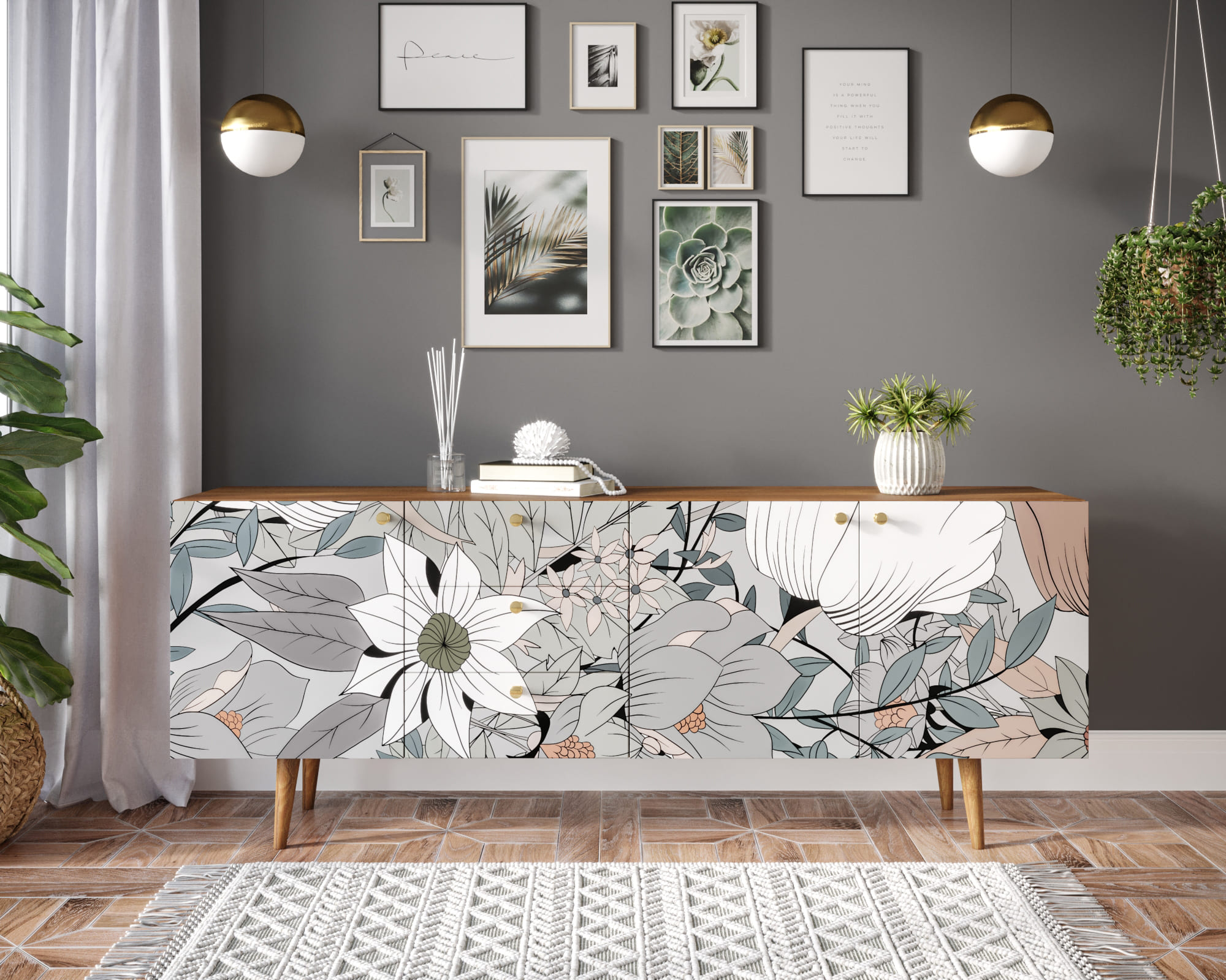 Комод "Berber" удлиненный принт 50 арт BB11/Print_50 в интерьере