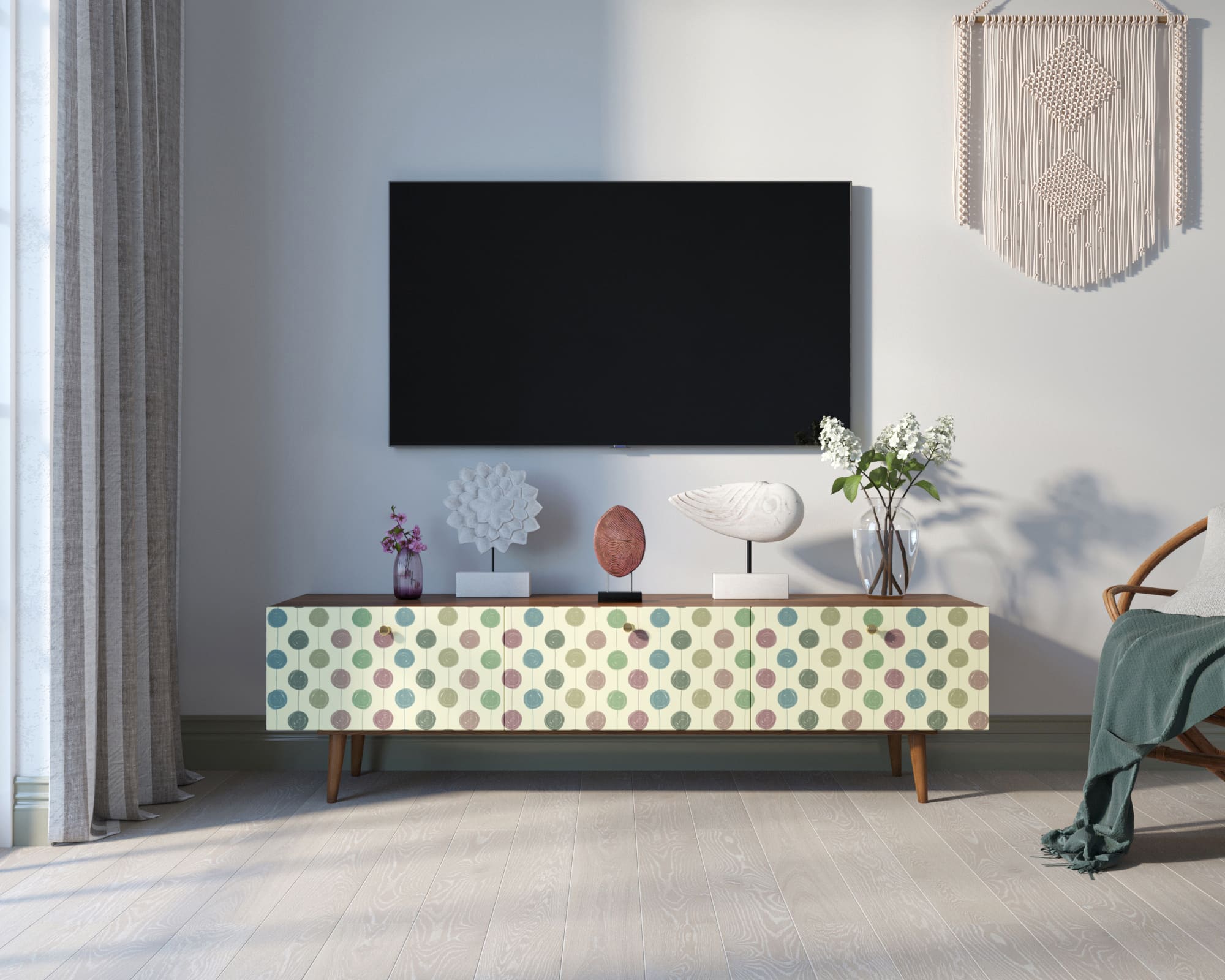 Комод "Berber" с ящиками низкий под TV принт 24 арт BB19/Print_24 в интерьере