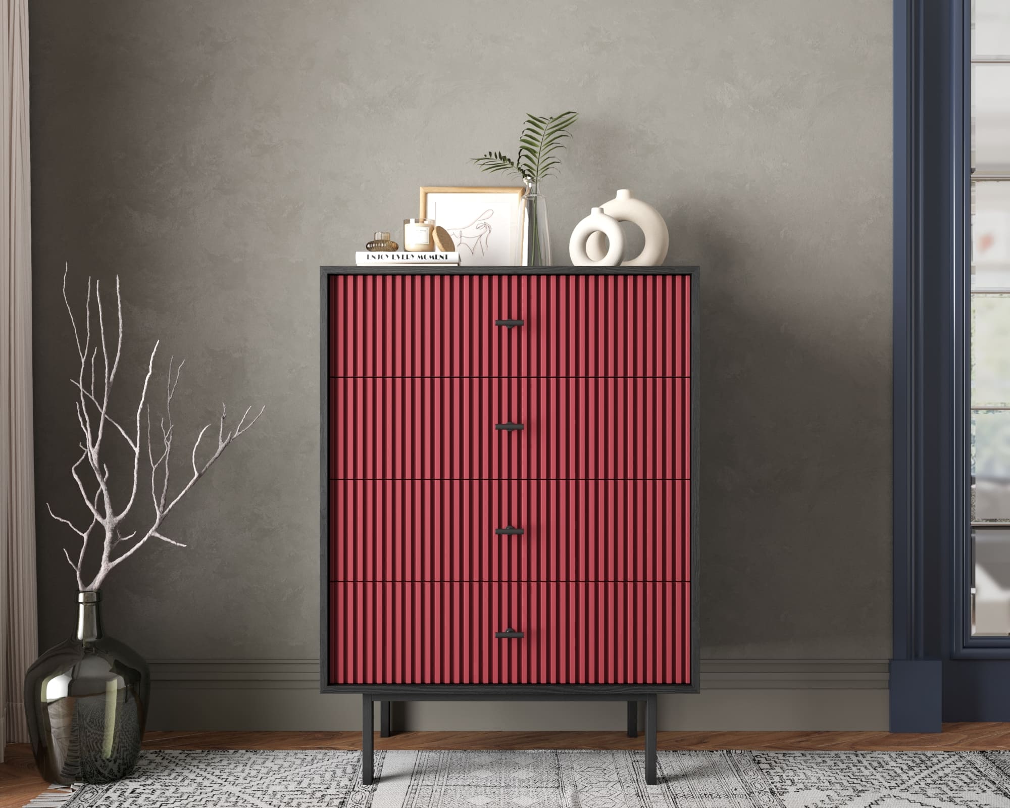 Комод вертикальный с четырьмя ящиками "Emerson" арт EM18/red/L в интернет-магазине