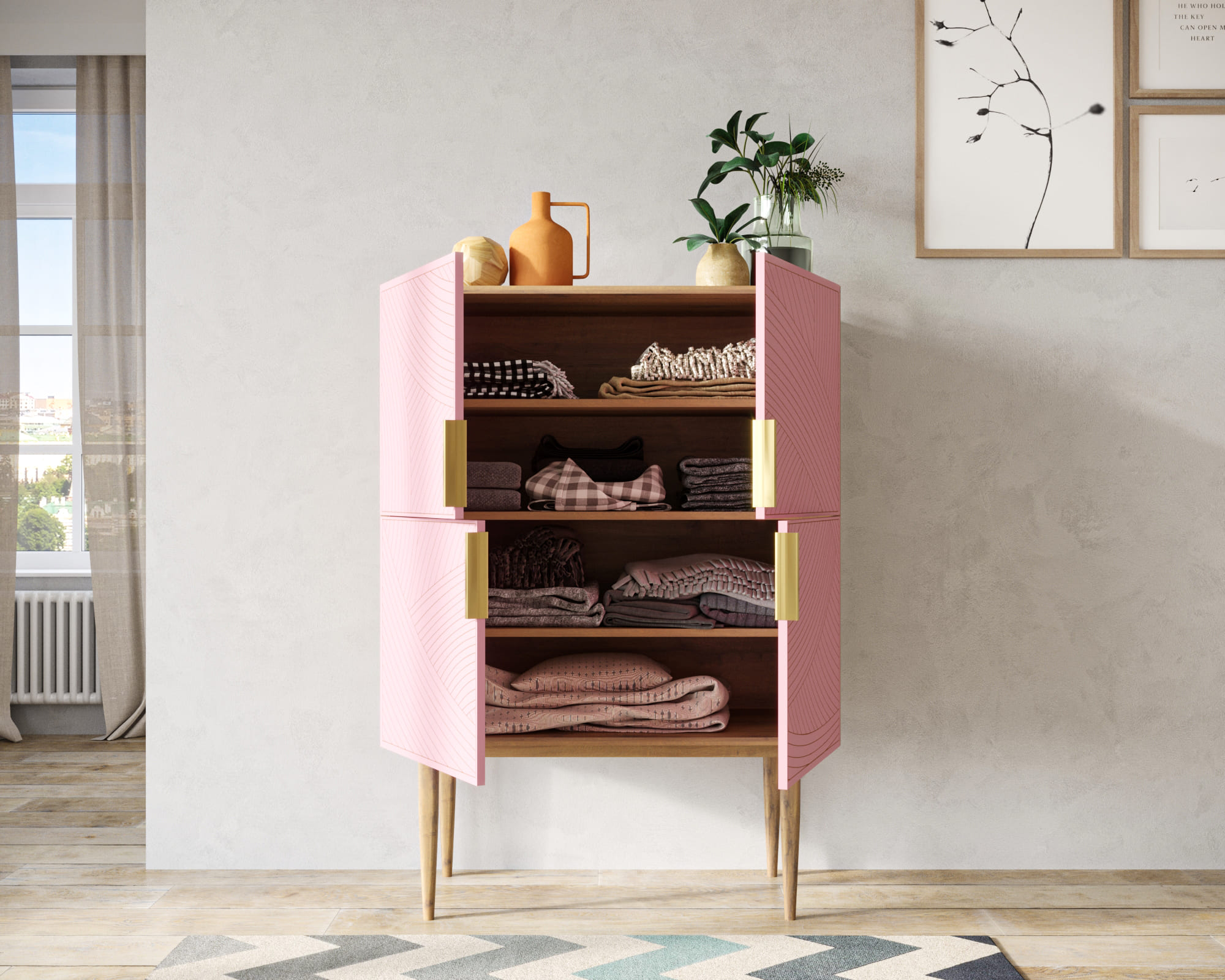 купить Малый комод с четырьмя дверками на высоких ножках "Line" LN13/GR1/pink