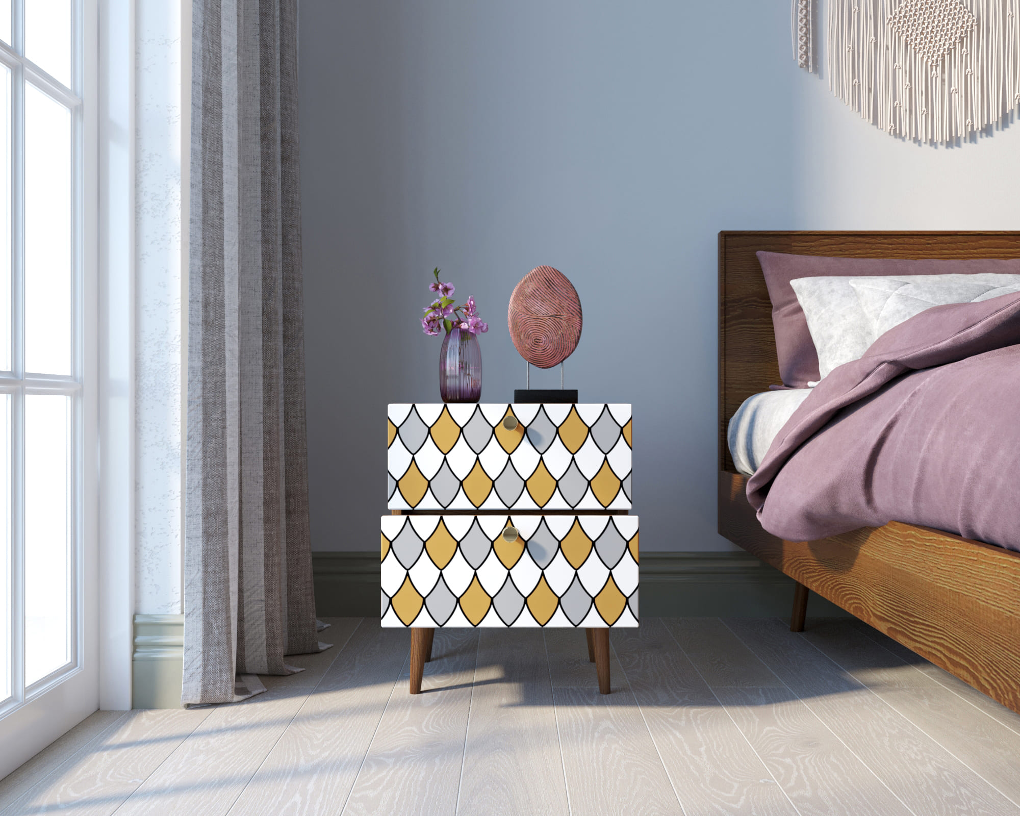 Тумбочка "Berber" с двумя ящиками 22 принт арт BB03/Print_22, разноцветная в интернет-магазине