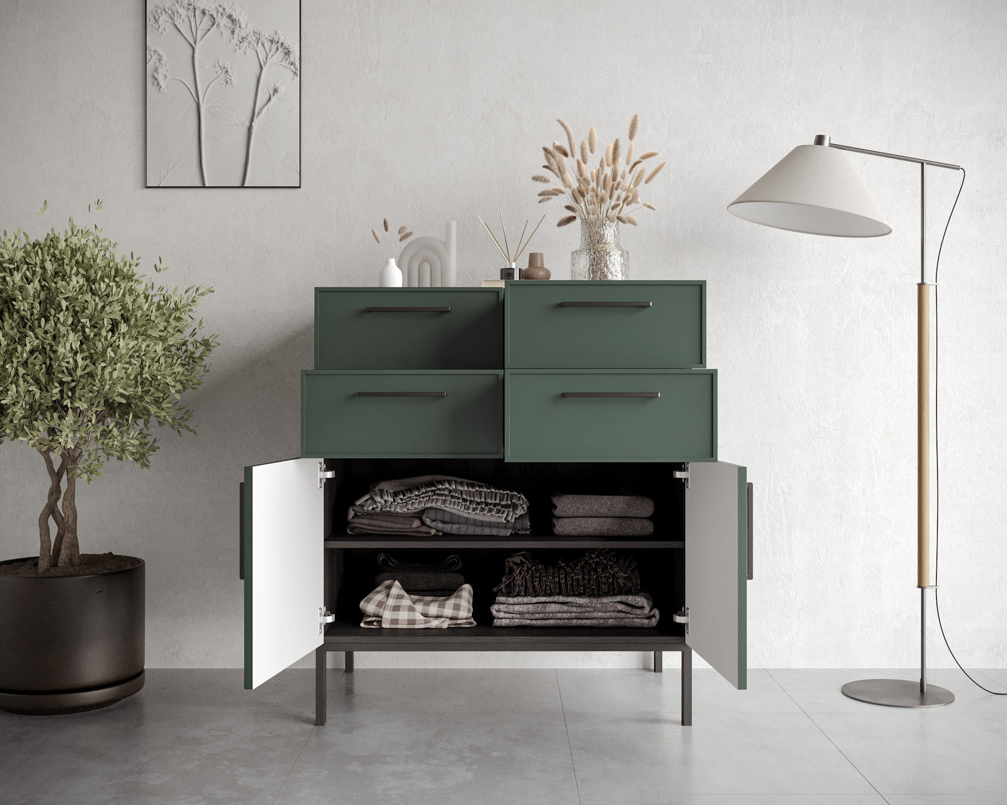 Большой комод с четырьмя ящиками и дверками "Nicole" NLN17G в интернет-магазине