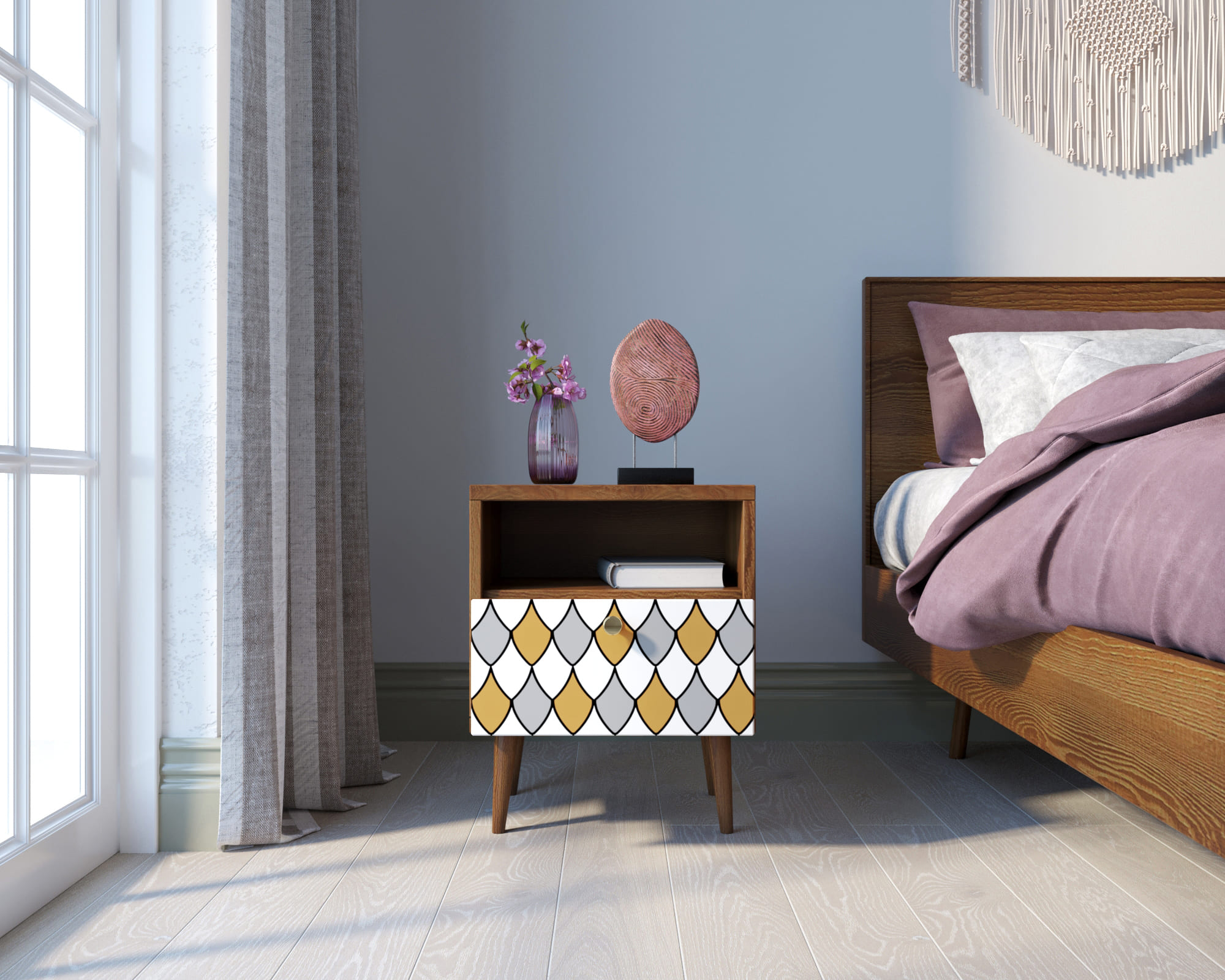 Тумбочка "Berber" с одним ящиком 22 принт арт BB06/Print_22, разноцветная в интернет-магазине